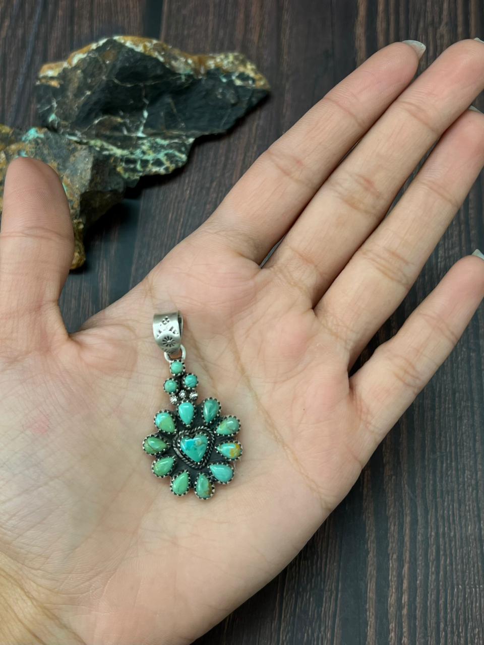 Handmade Sterling Silver Kingman Turquoise Pendant "Signed Nizhoni"