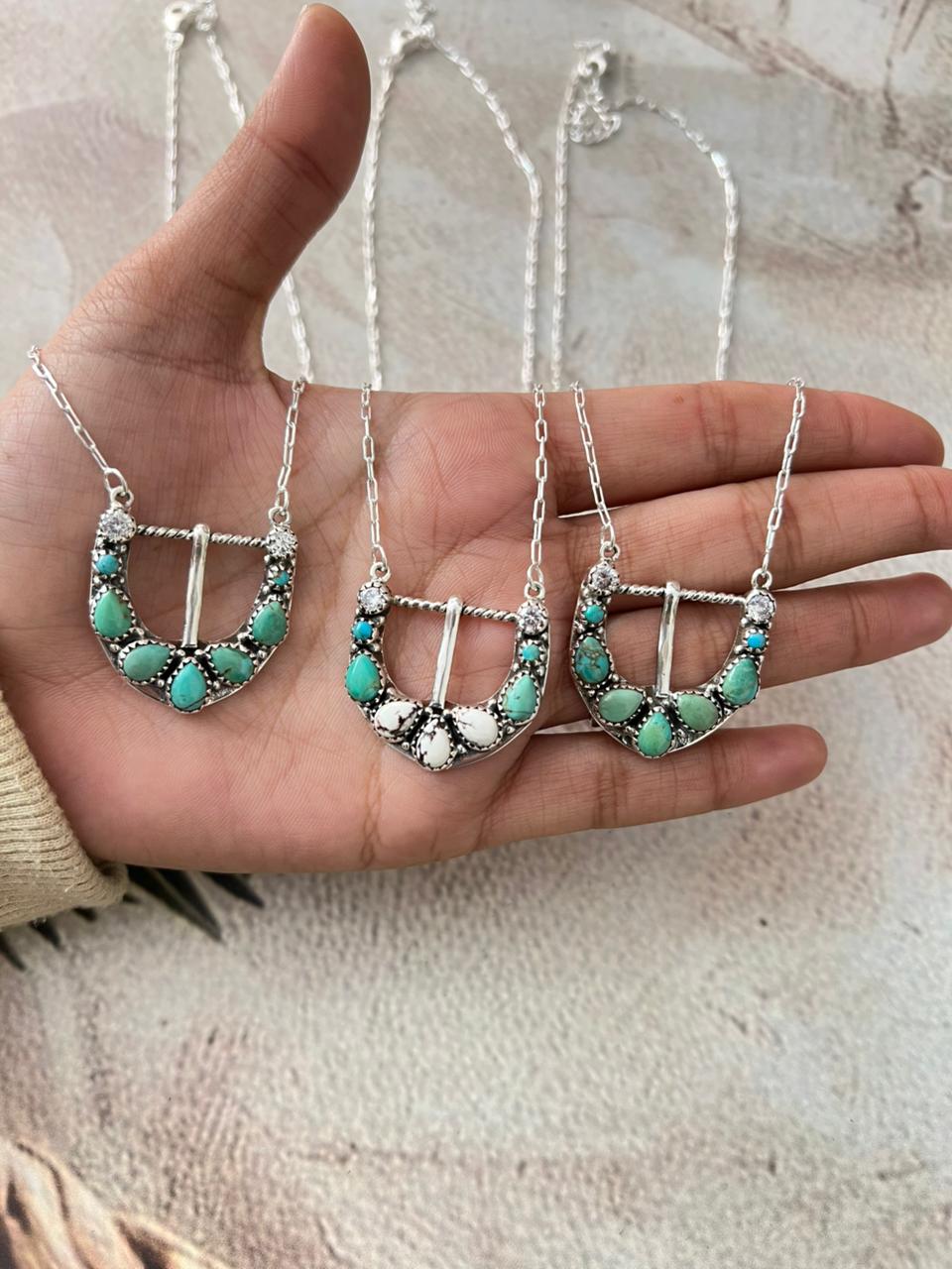 Handmade Sterling Silver Multi Stone Buckle Necklace "Signed Nizhoni"