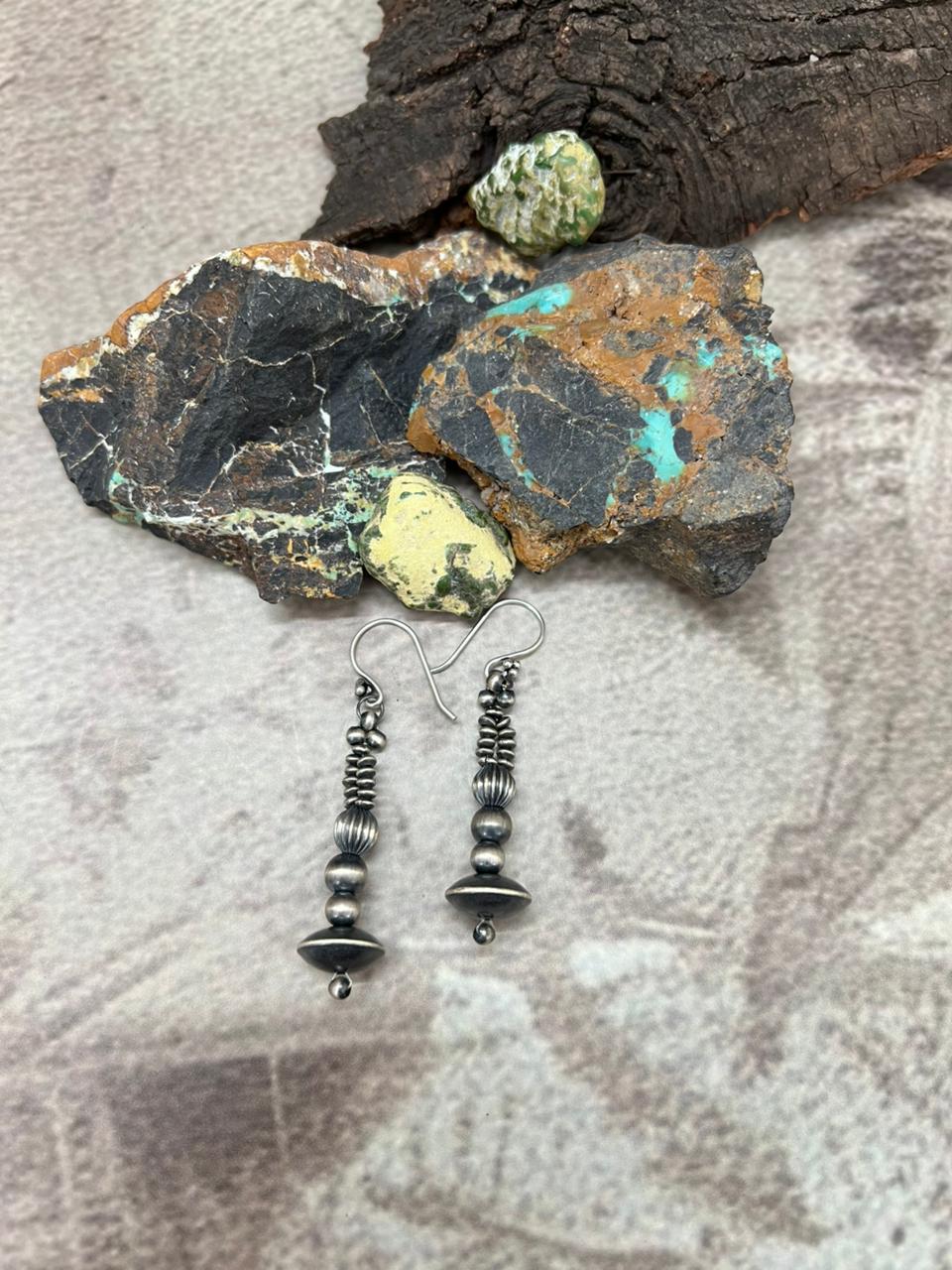 Handmade Sterling Silver Hook Beaded Earrings "Signed Nizhoni"