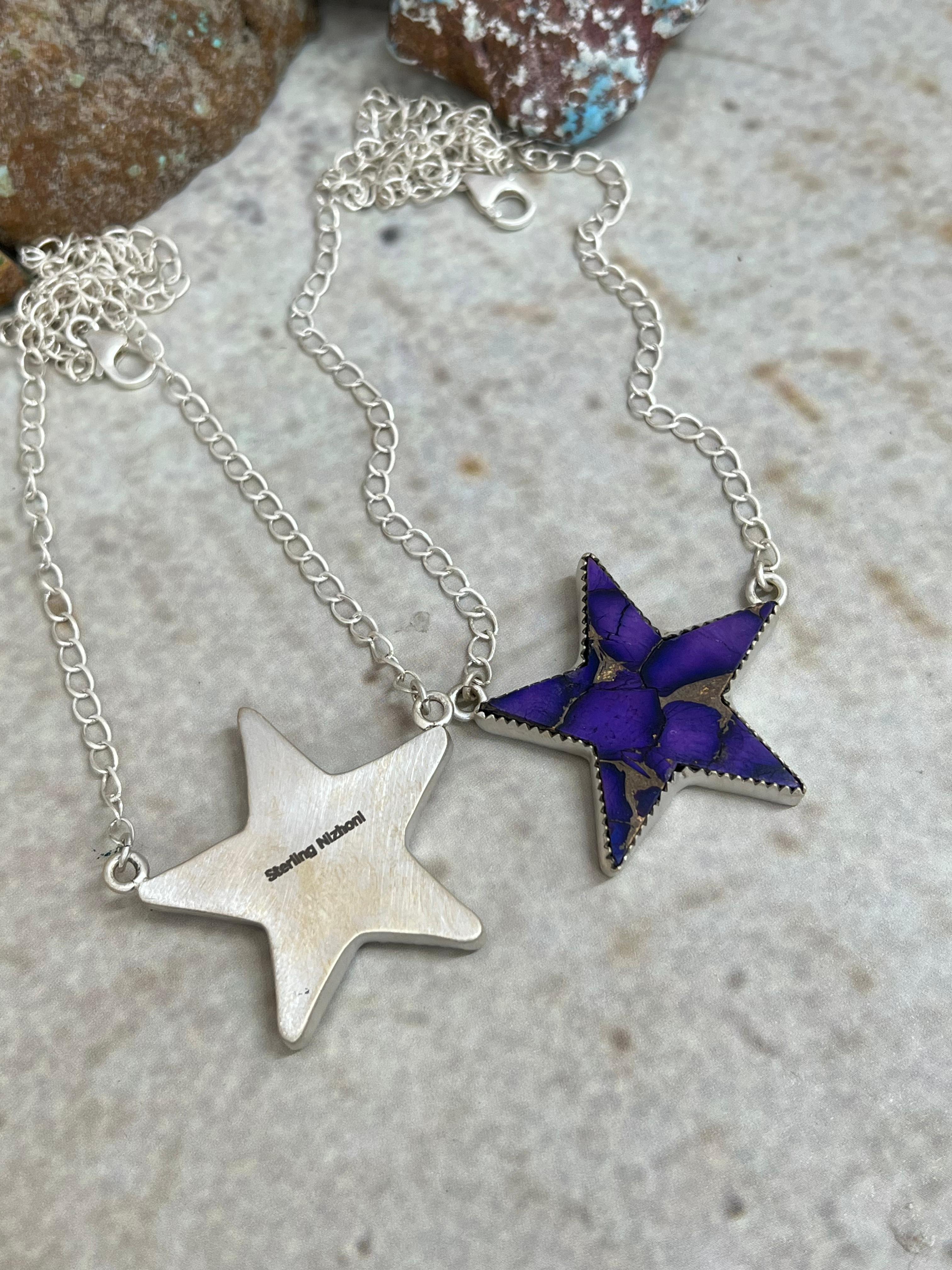Handmade Sterling Silver Dahlia Rose, Grape Dahlia Star Necklace with Signed Nizhoni (8)