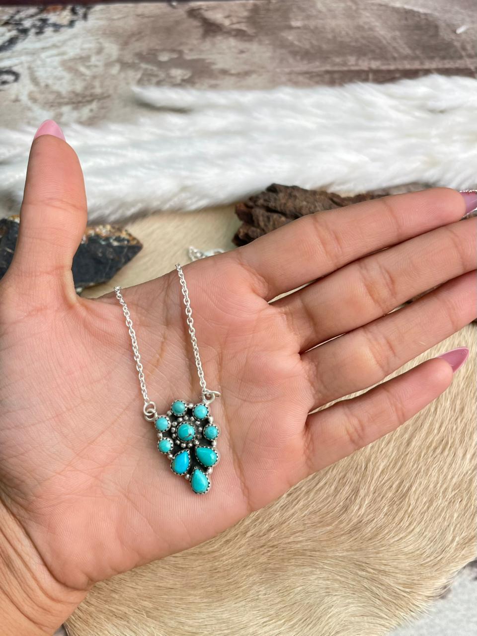 Handmade Sterling Silver Kingman Turquoise Necklace "Signed Nizhoni"