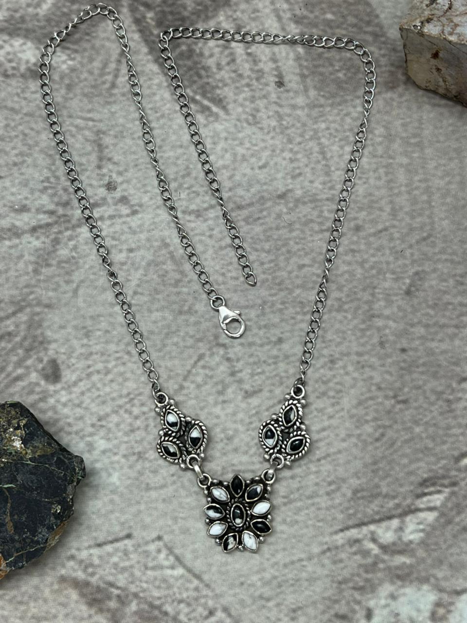 Handmade Sterling Silver White Buffalo Necklace "Signed Nizhoni"