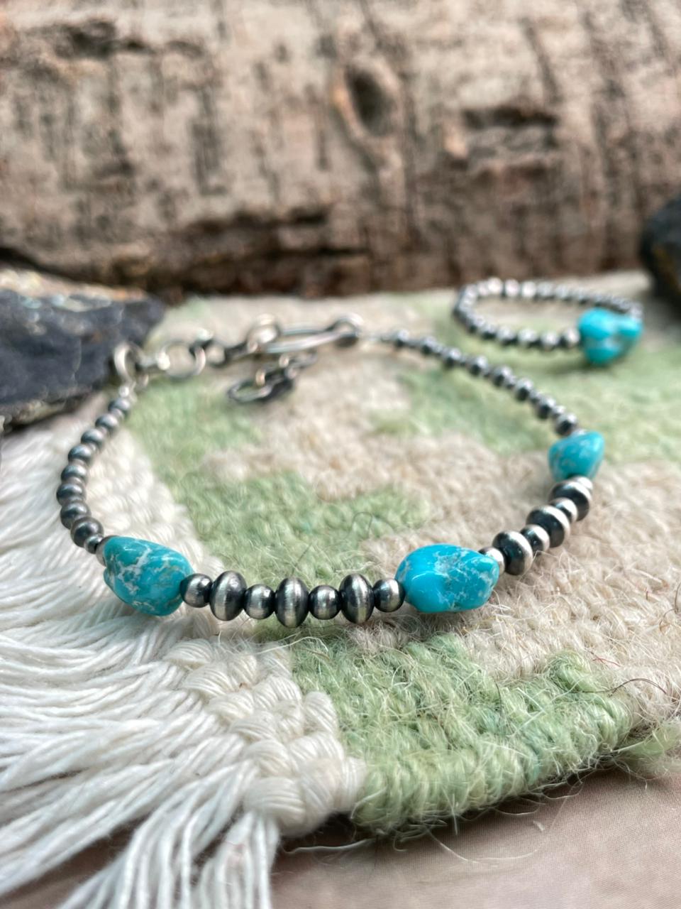 Handmade Sterling Silver White Water Beaded Bracelet and Ring Set