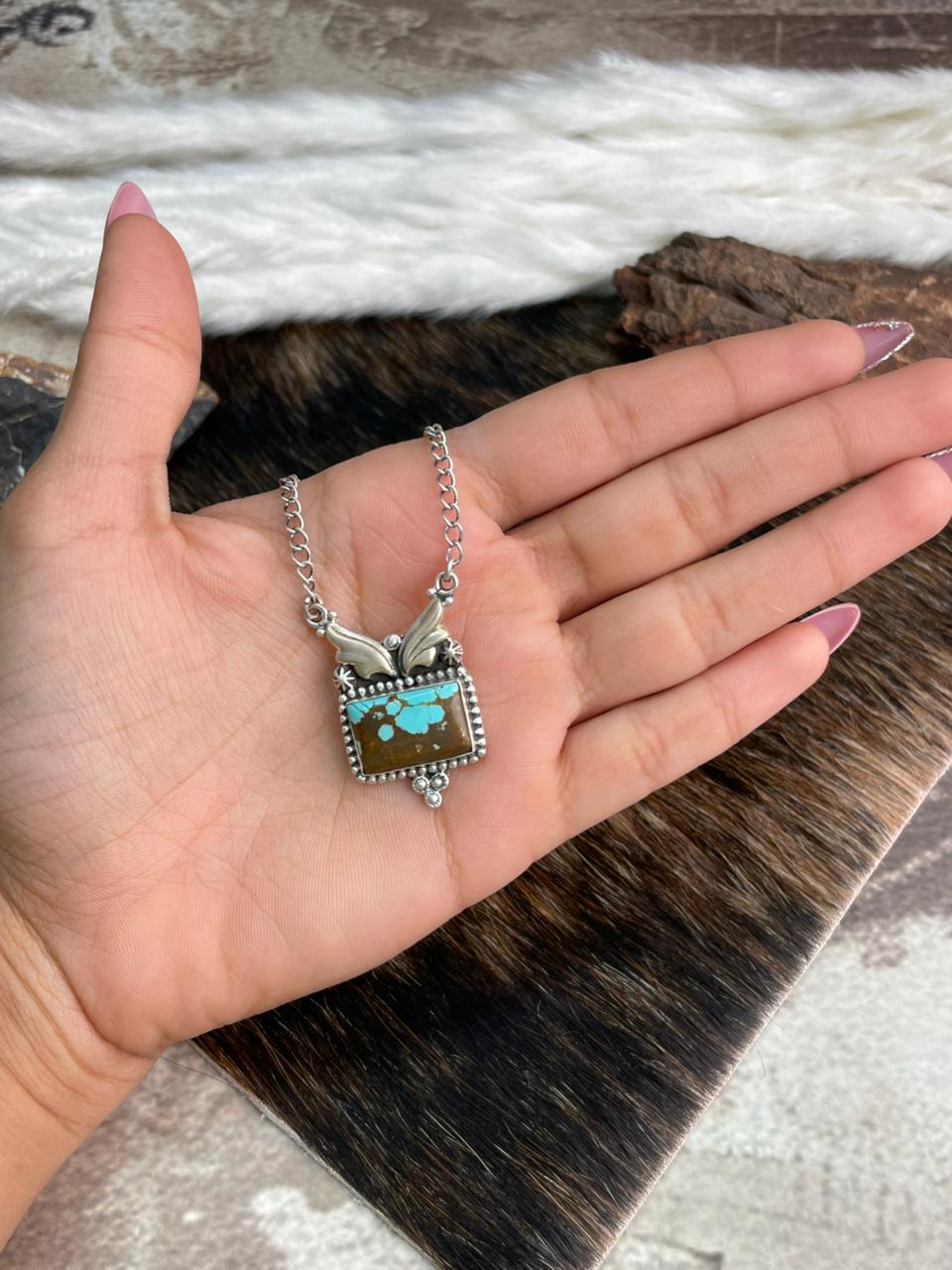 Handmade Sterling Silver Number 8 Turquoise Necklace "Signed Nizhoni"