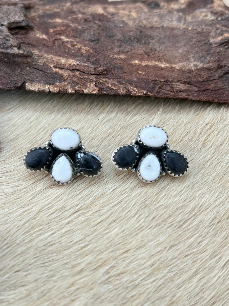 BACKROADS Handmade Sterling Silver White Buffalo Post Studs Earrings "Signed Nizhoni" (9)