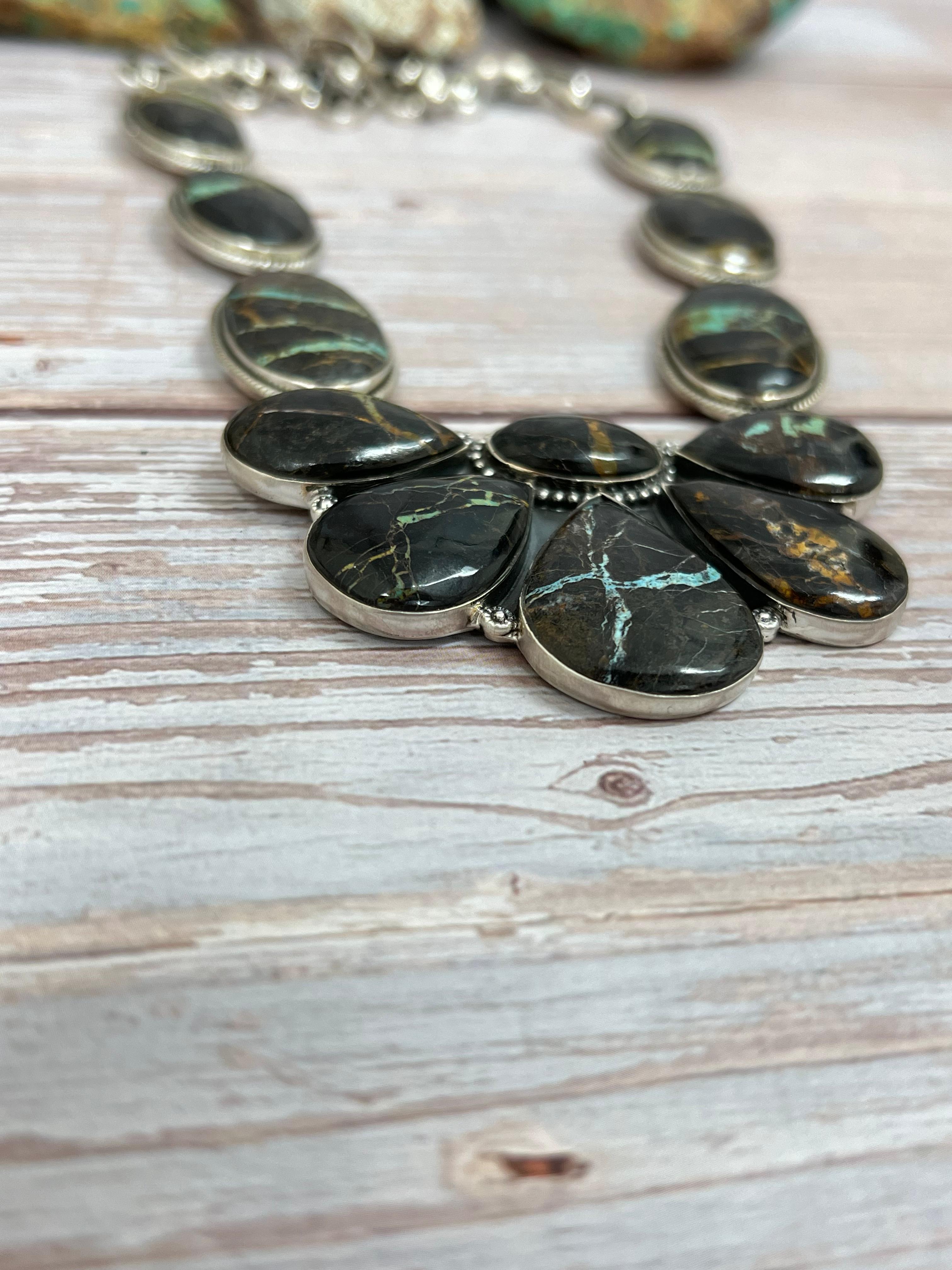 Handmade Sterling Silver Black Jack Necklace with Signed Nizhoni