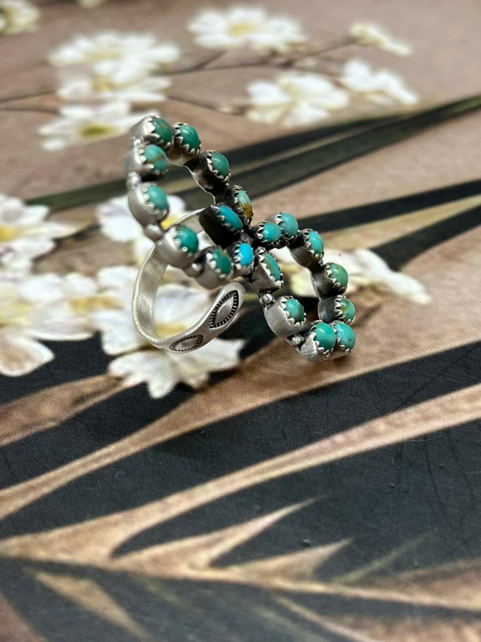 Handmade Sterling Silver Kingman Turquoise Adjustable Ring "Signed Nizhoni"