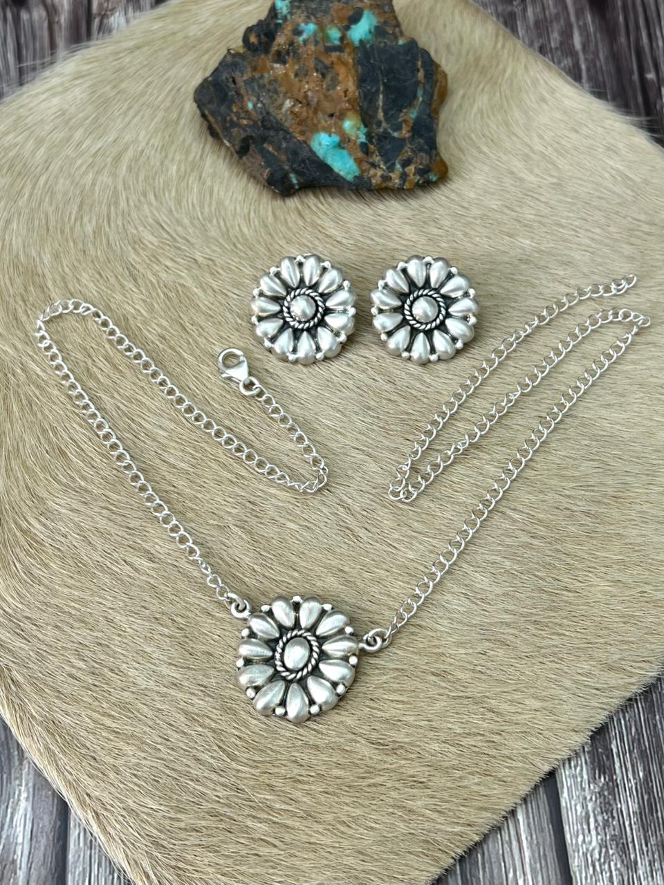 Handmade Sterling Silver Necklace Earrings Set "Signed Nizhoni"