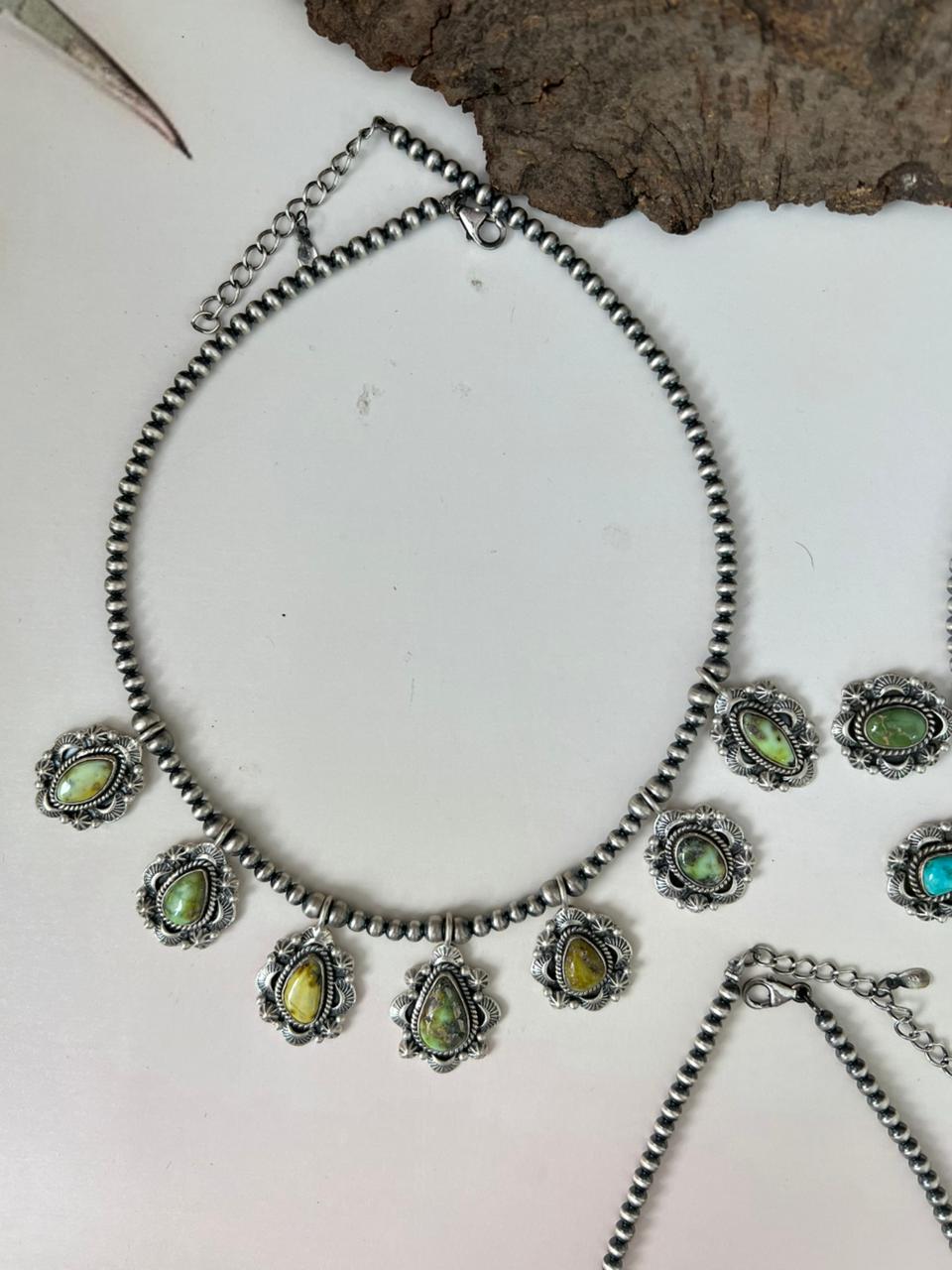 Handmade Sterling Silver Beaded Multi Stone Necklace "Signed Nizhoni"