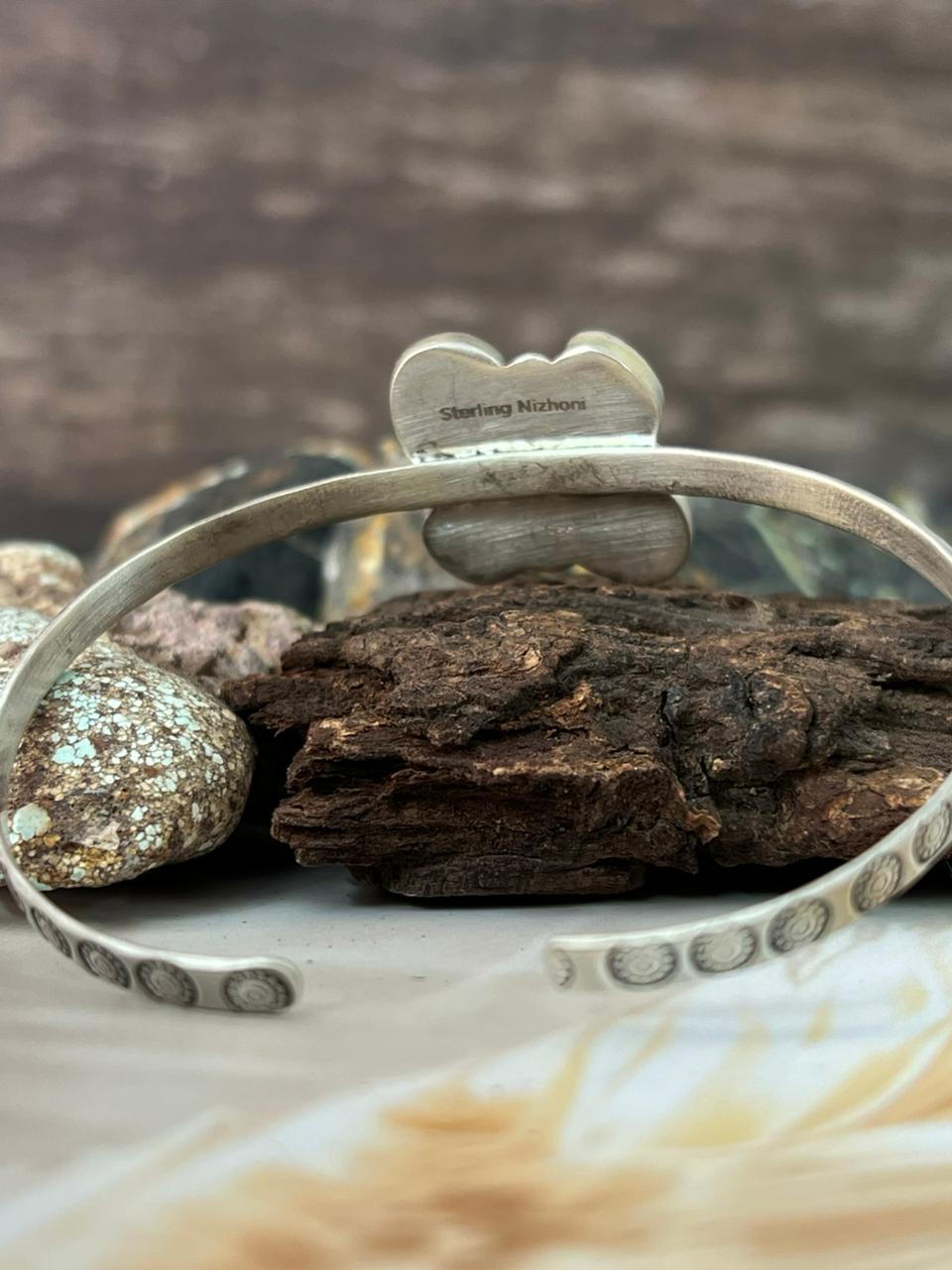 Handmade Sterling Silver Spring Collection: Bumblebee with Sonoran and White Buffalo Bracelet "Signed Nizhoni"