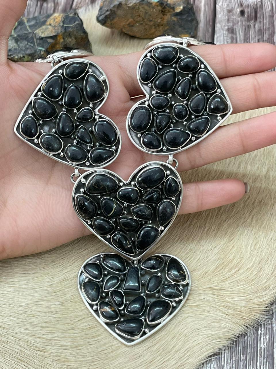 Handmade Sterling Silver Blackjack Turquoise Heart Necklace "Signed Nizhoni"