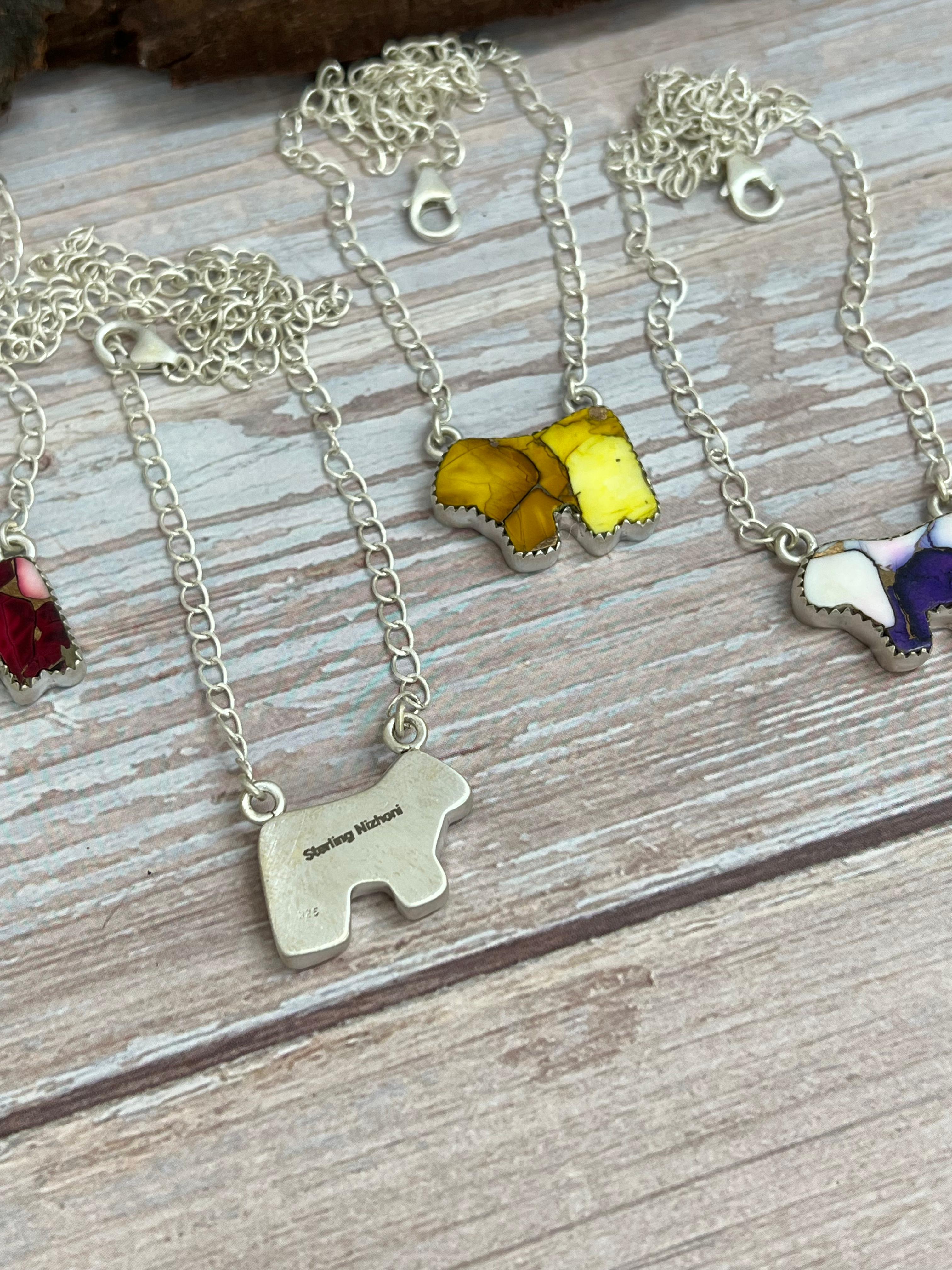 Handmade Sterling Silver Multi Stone Bull Necklace Signed Nizhoni