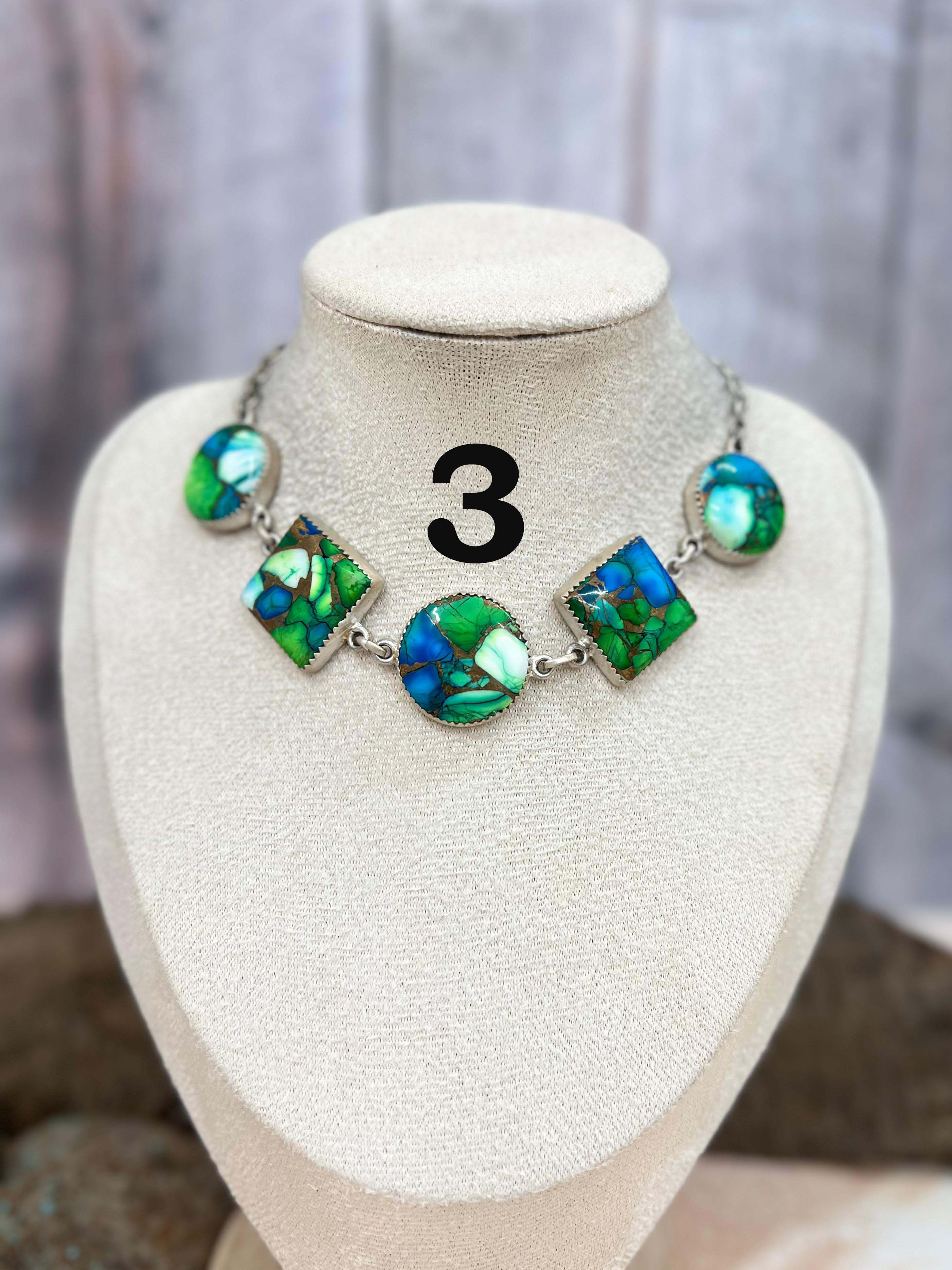 Handmade Sterling Silver Peacock Dahlia Necklace with Signed Nizhoni