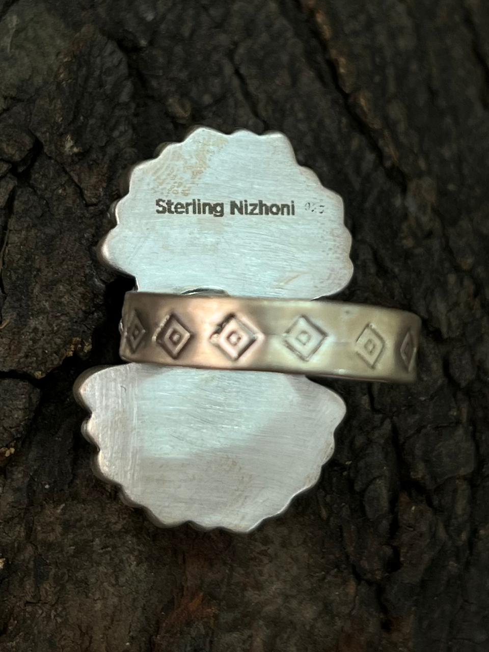 Handmade Sterling Silver Kingman Turquoise Adjustable Ring "Signed Nizhoni"