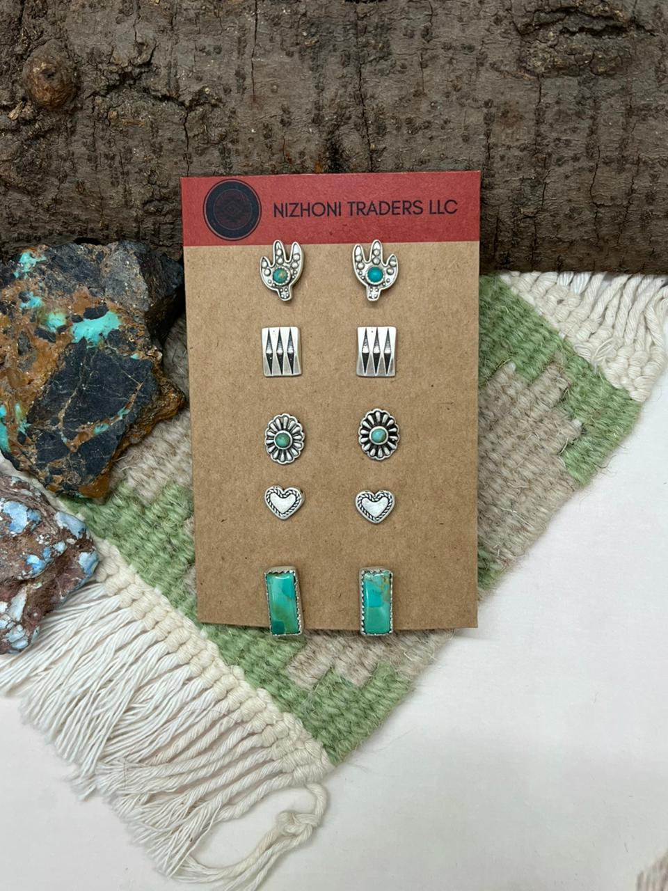 Handmade Sterling Silver Kingman Turquoise Earrings Set "Signed Nizhoni"