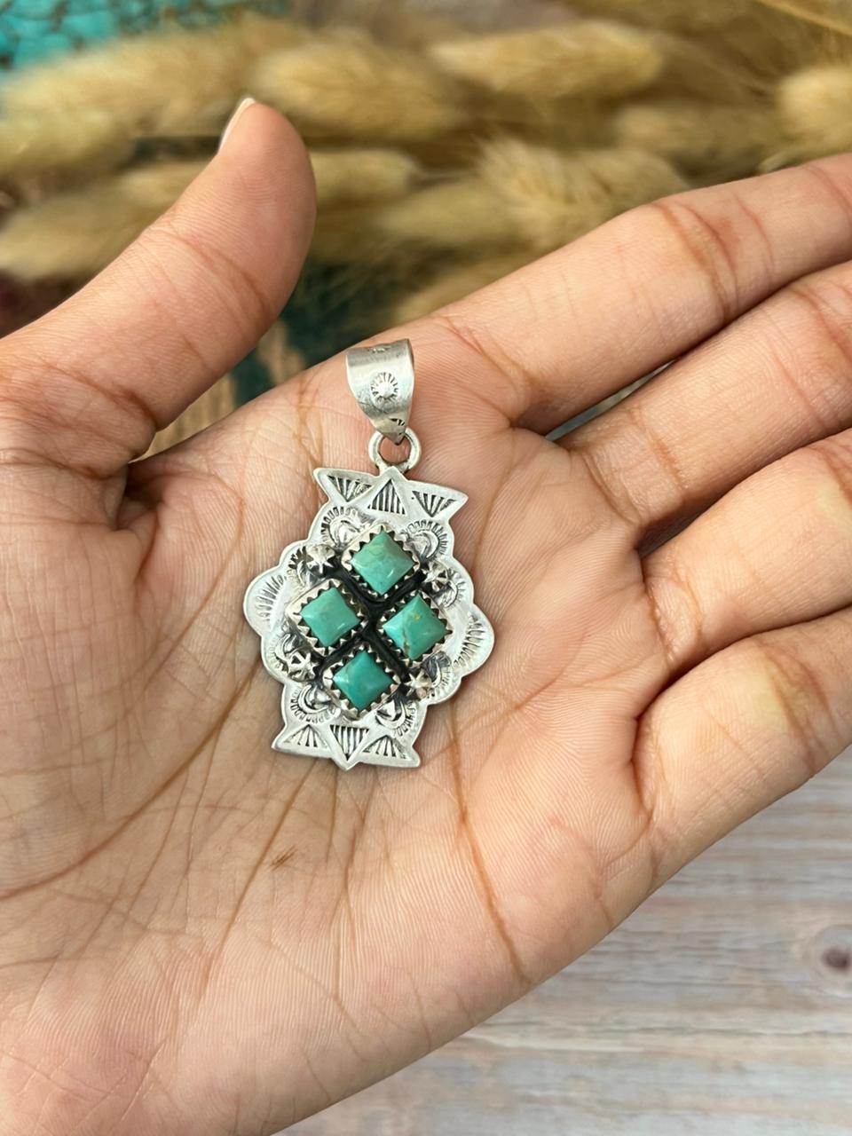 Handmade Sterling Silver Kingman Turquoise Pendant "Signed Nizhoni"