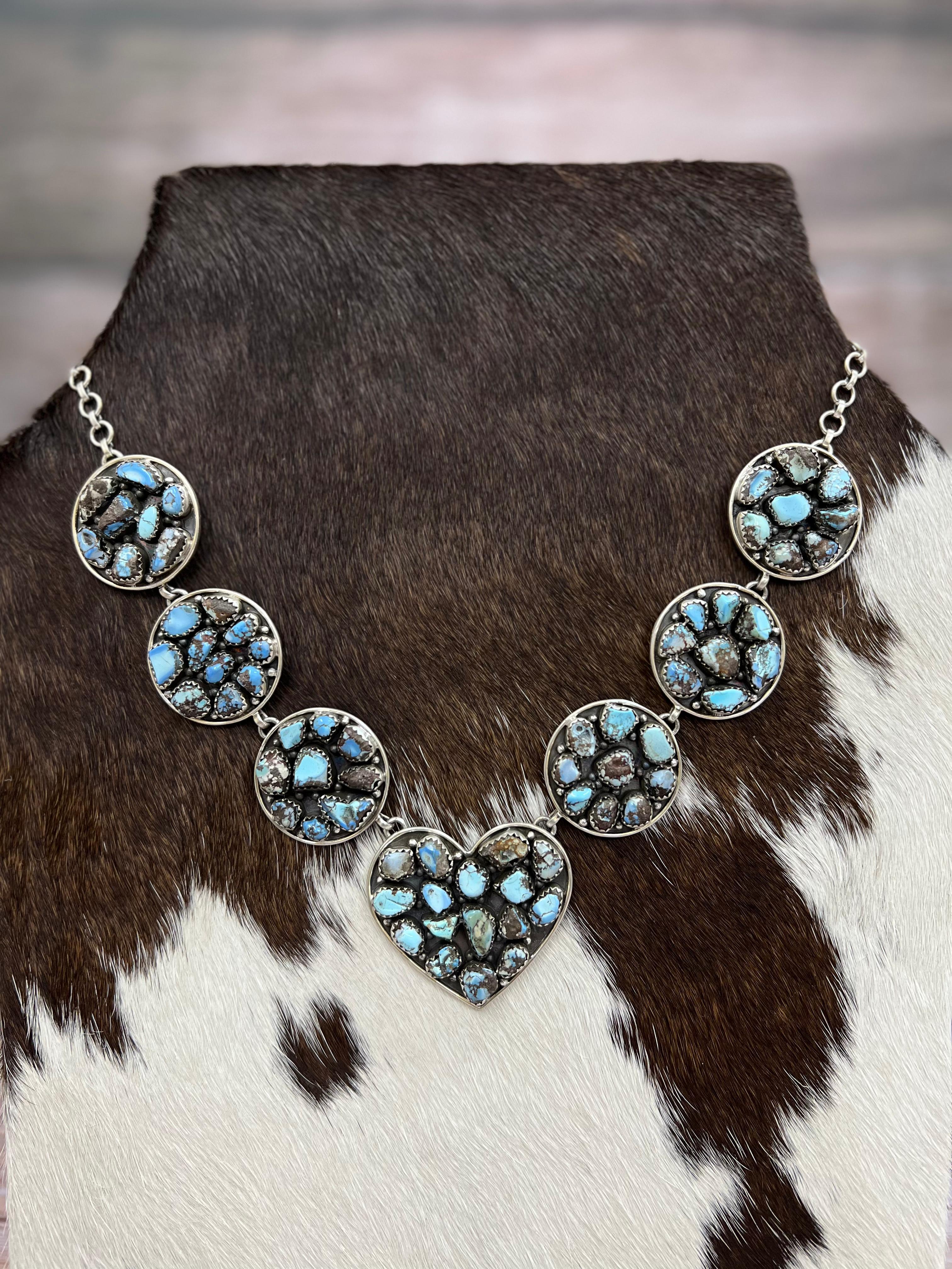 Handmade Sterling Silver Golden Hill Turquoise, Sonoran Mountain Turquoise Necklace, Signed Nizhoni