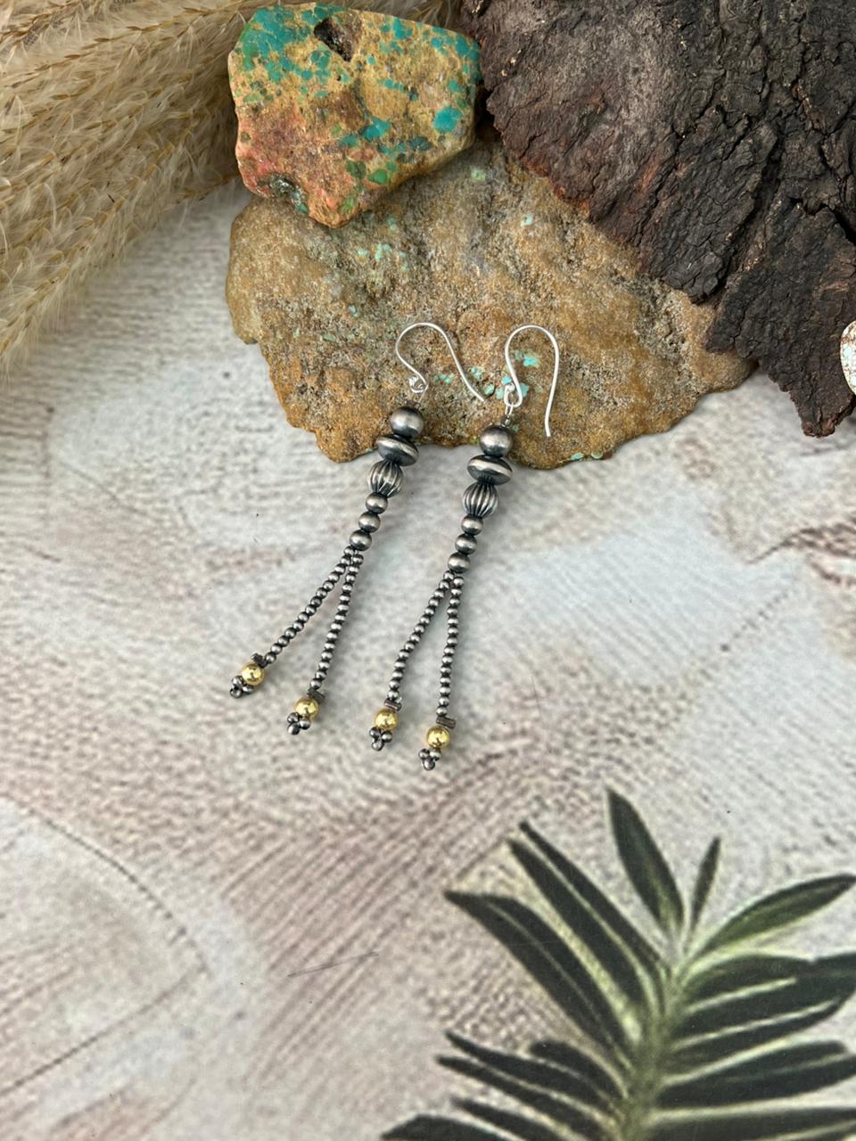 Handmade Sterling Silver with Golden Beads Earrings