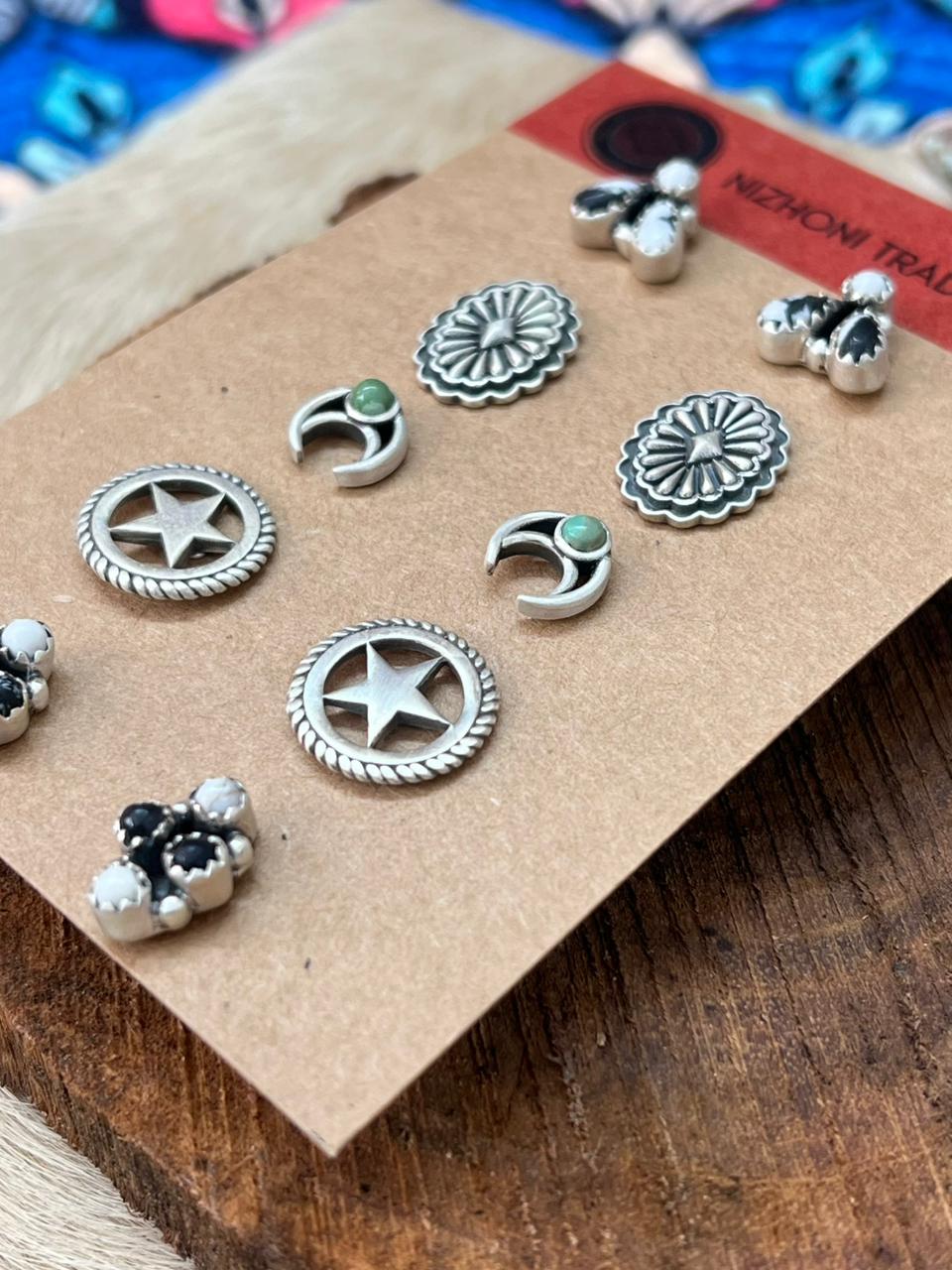 Handmade Sterling Silver Kingman with White Buffalo Studs Earrings Set