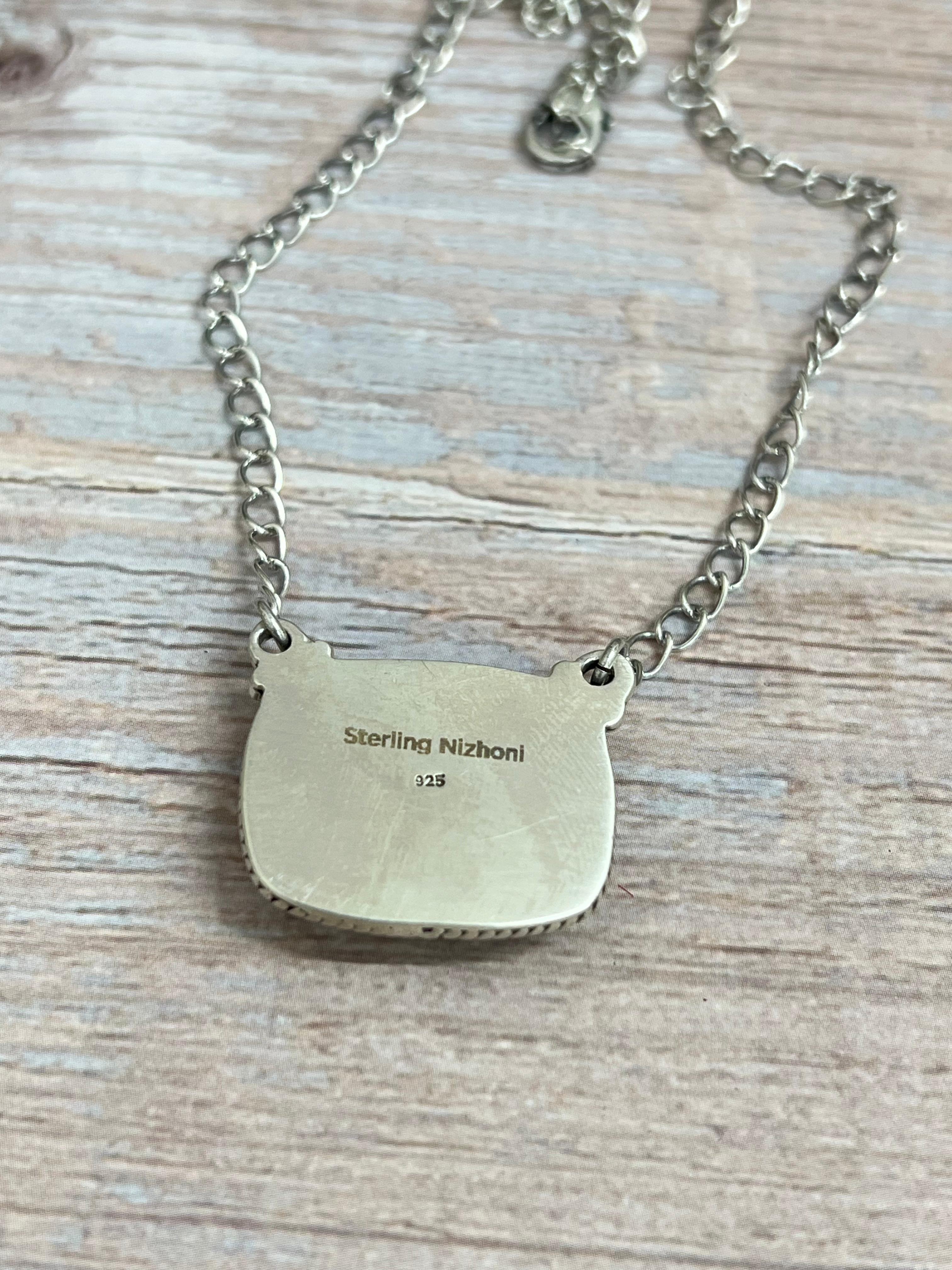 Handmade Sterling Silver Black Jack Necklace with Signed Nizhoni