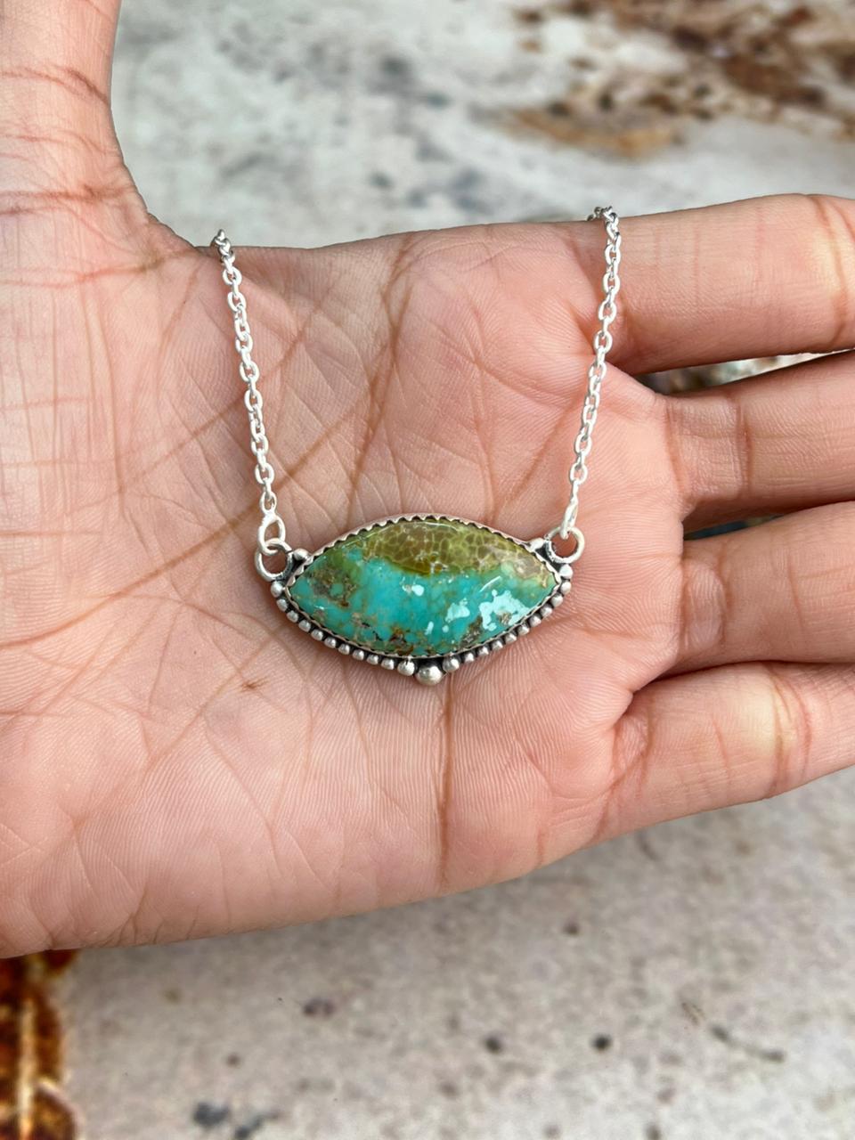 Handmade Sterling Silver Mantis Turquoise Necklace "Signed Nizhoni"