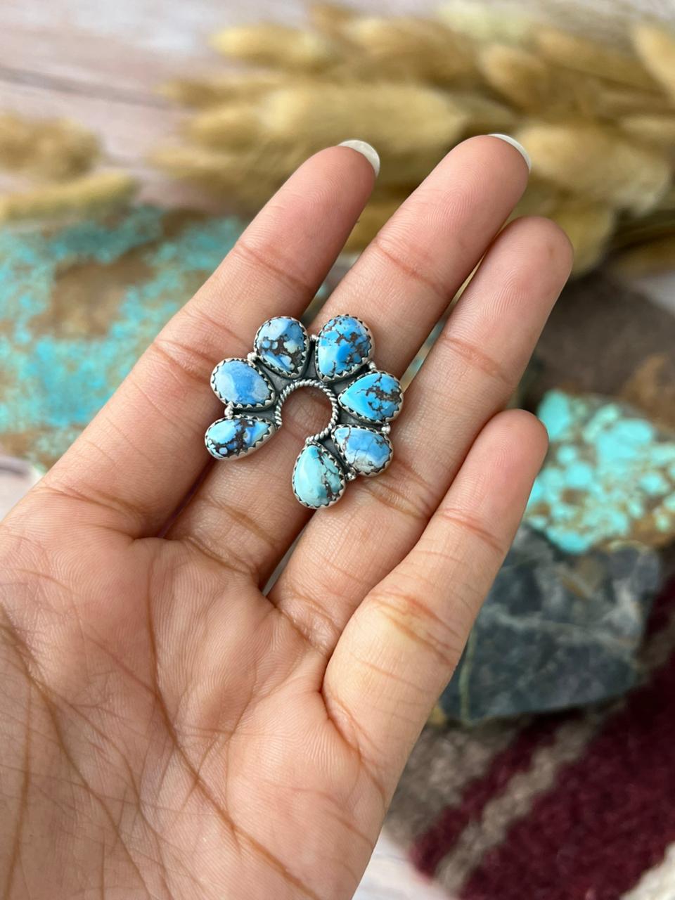 Handmade Sterling Silver Golden Hills Turquoise Adjusatble Ring "Signed Nizhoni"