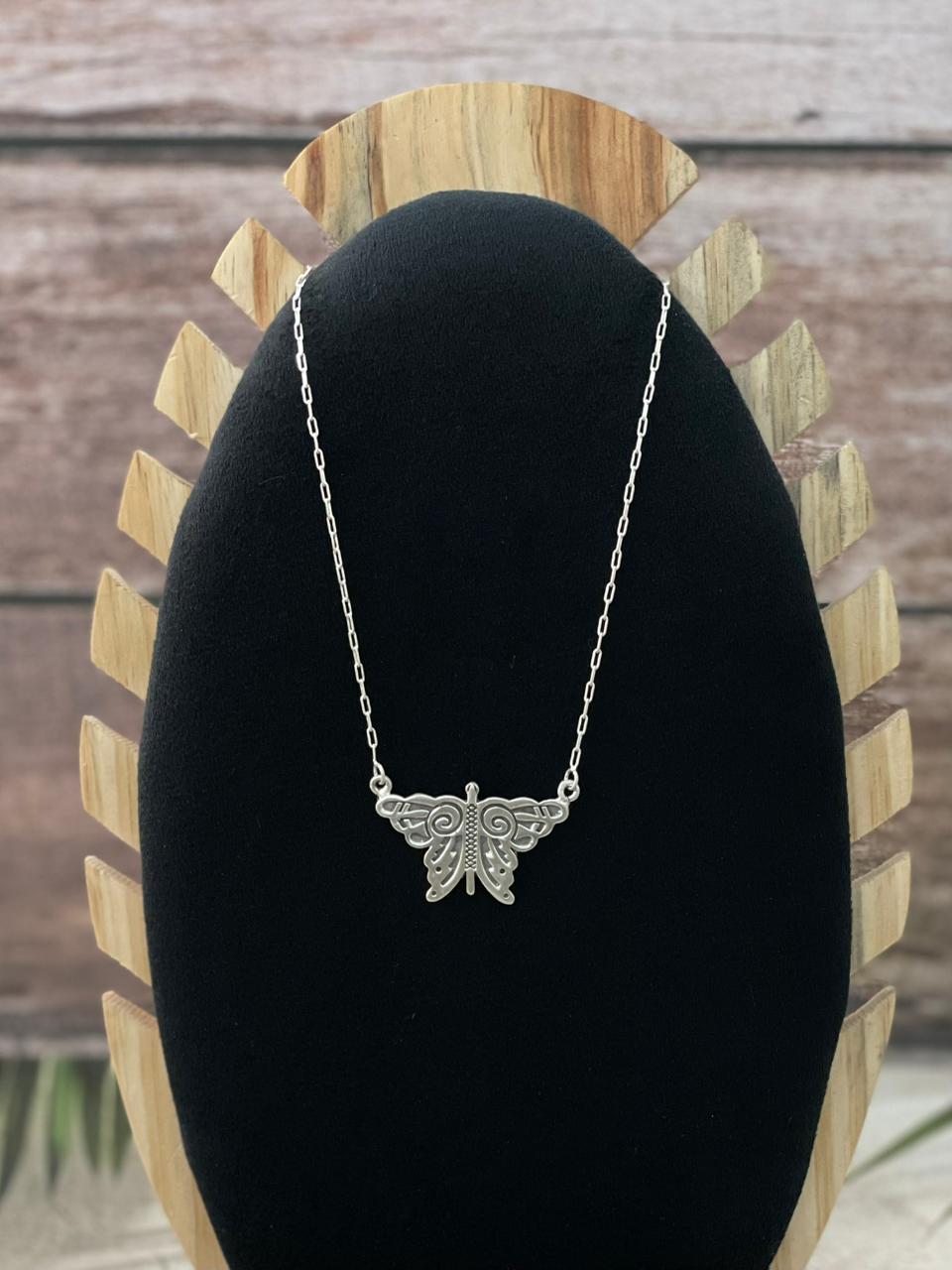 Handmade Sterling Silver Butterfly Necklace "Signed Nizhoni"