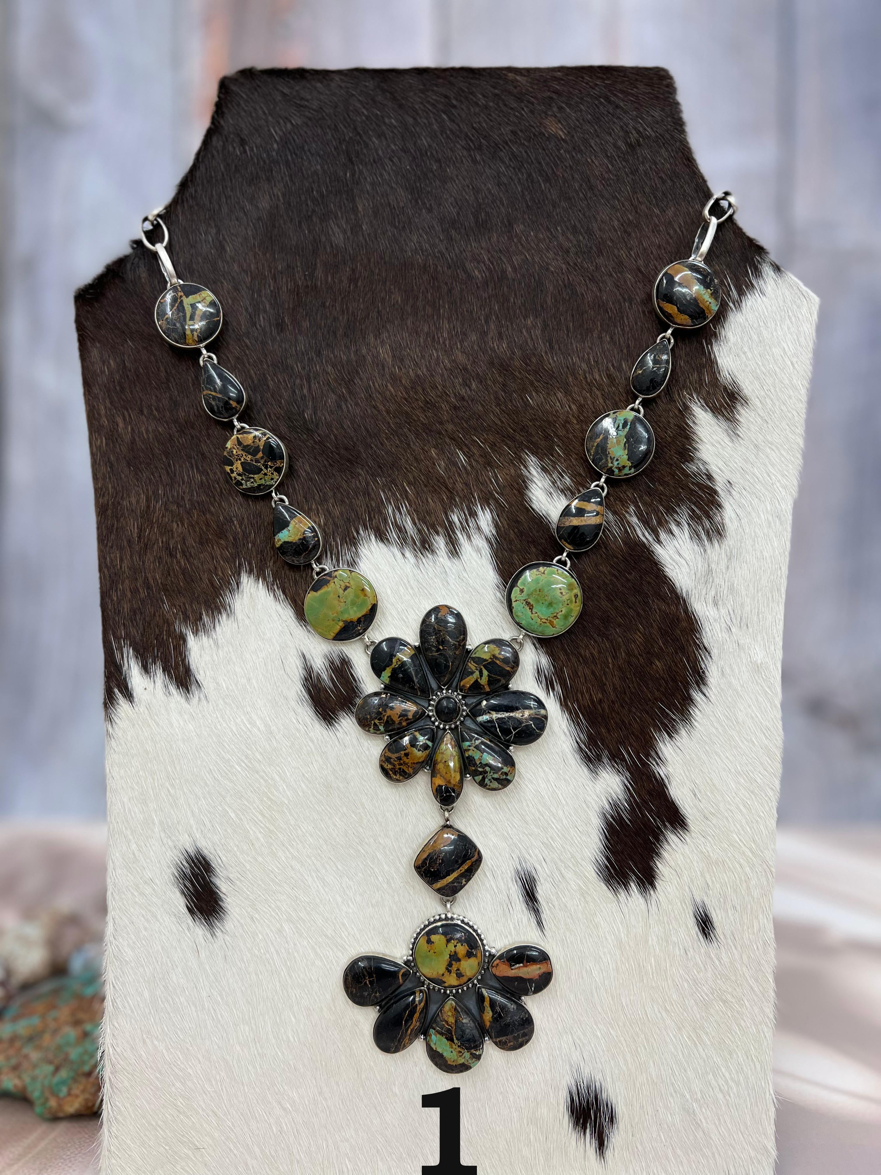 Handmade Sterling Silver Blackjack Turquoise Necklace Signed Nizhoni