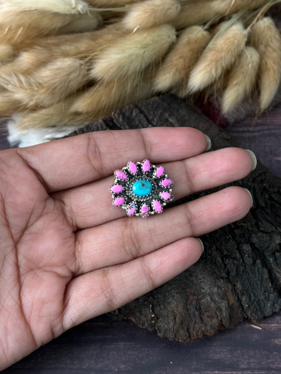 Handmade Sterling Silver White Water with Cotton Candy Adjustable Ring "Signed Nizhoni"