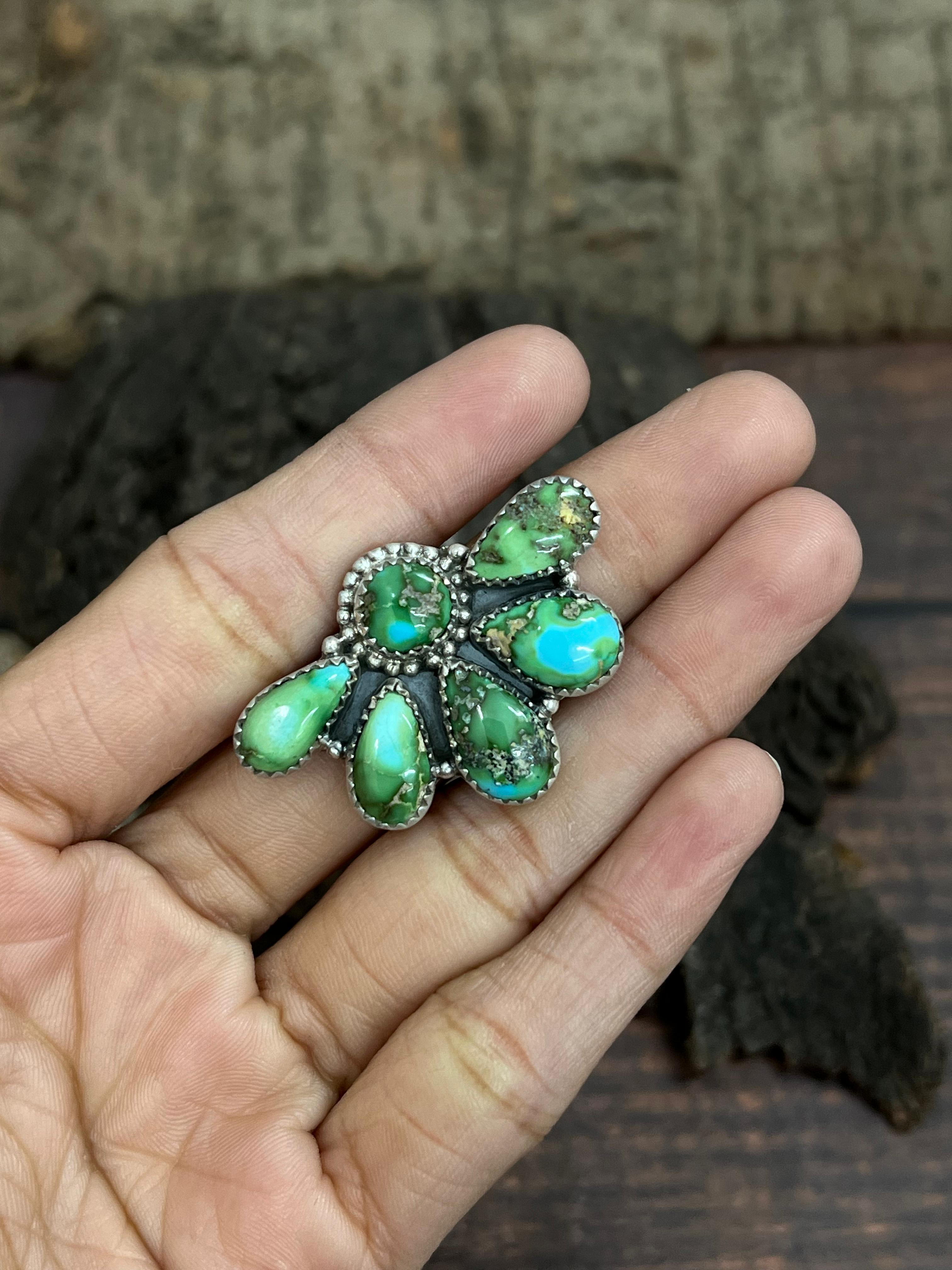 Handmade Sterling Silver Sonoran Mountain Turquoise Adjustable Ring with Signed Nizhoni