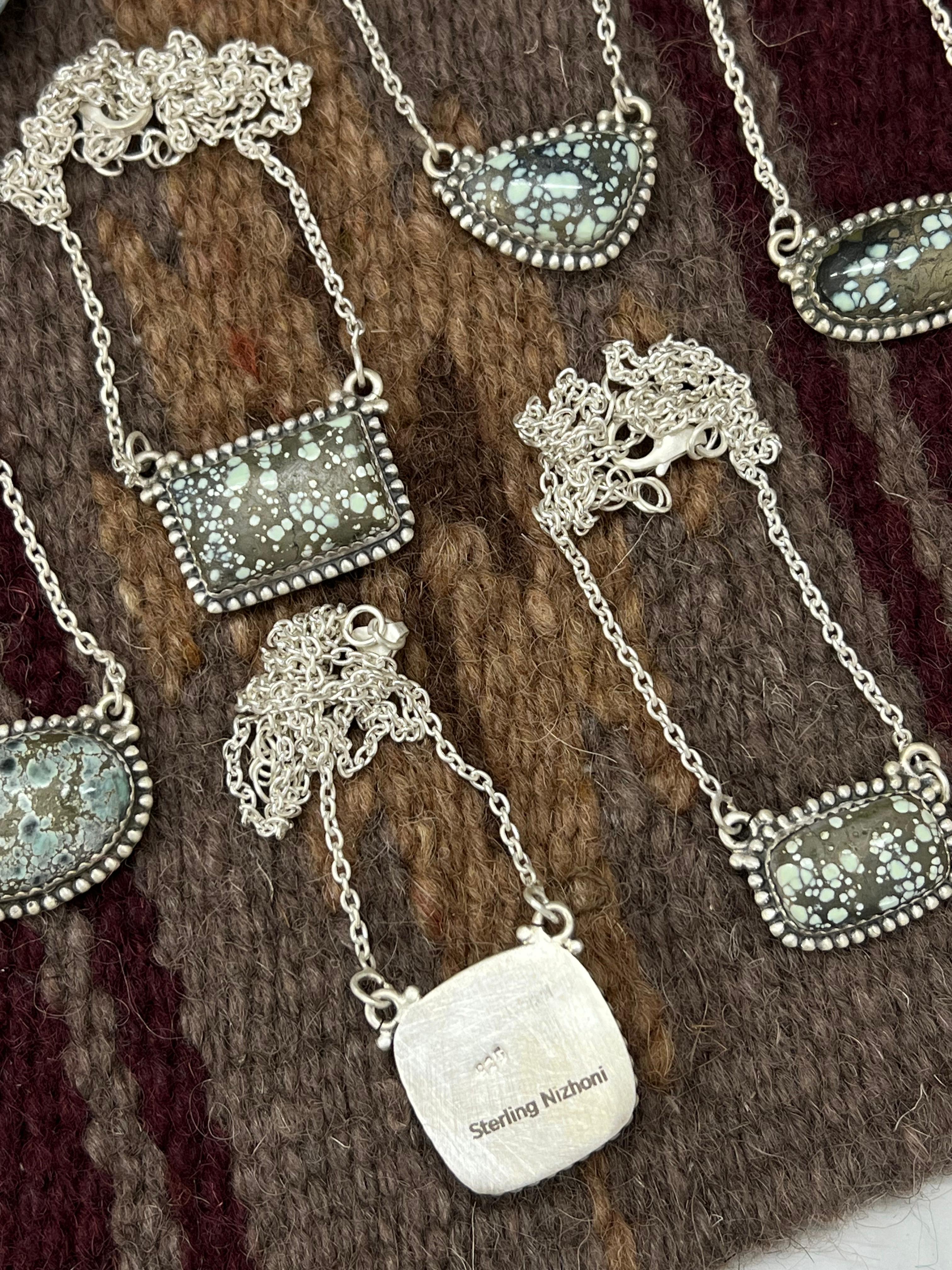 Handmade Sterling Silver Star Fox Variscite Necklace with Signed Nizhoni