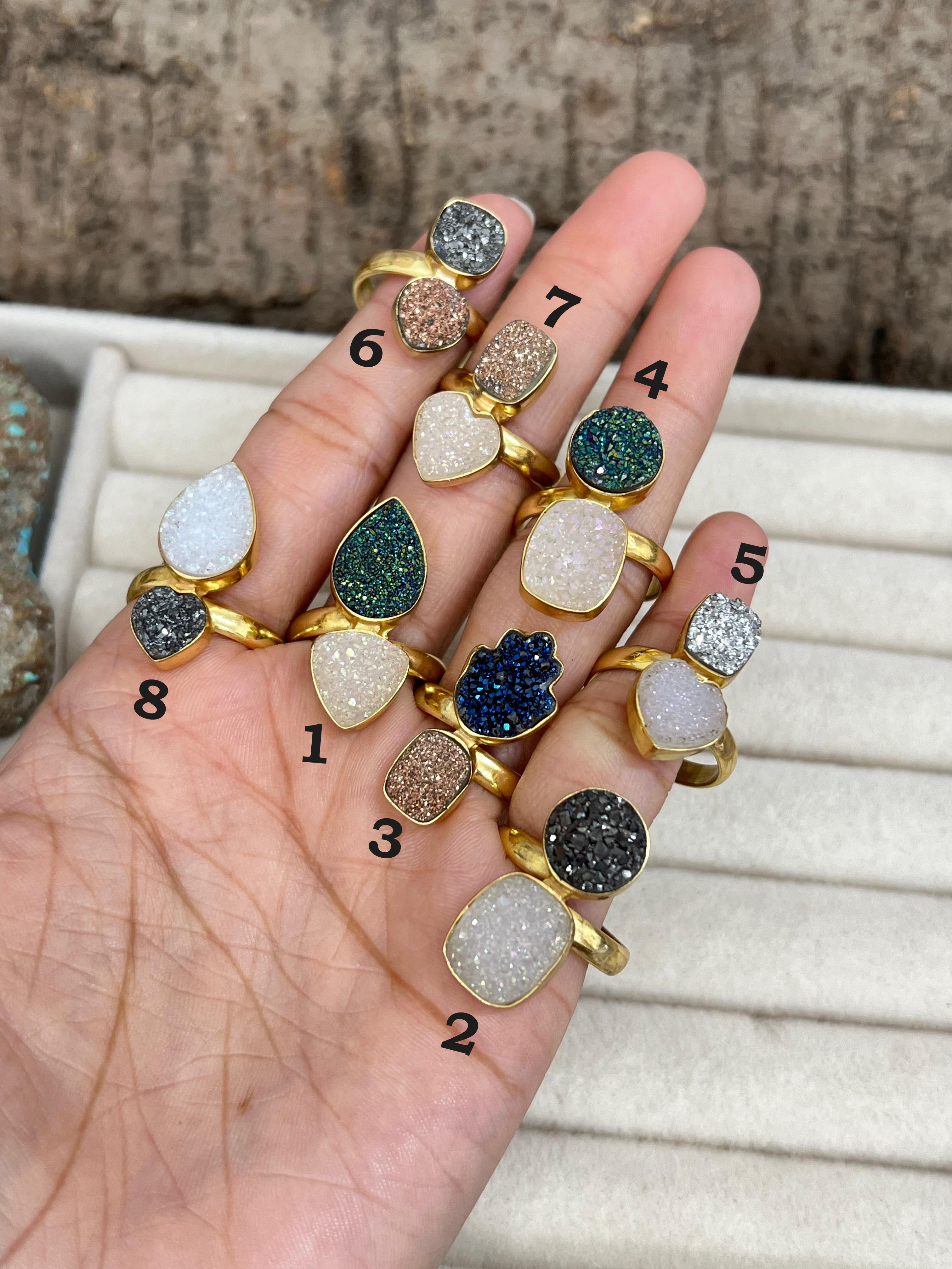 “The Boho Collection” Natural 2 Stone Druzy Adjustable Ring