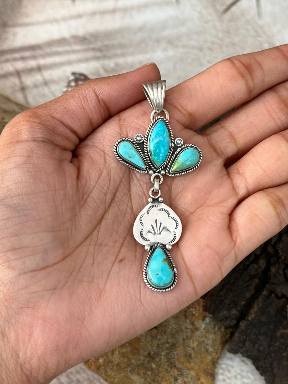 Handmade Sterling Silver Santa Maria Turquoise Pendant "Signed Nizhoni"