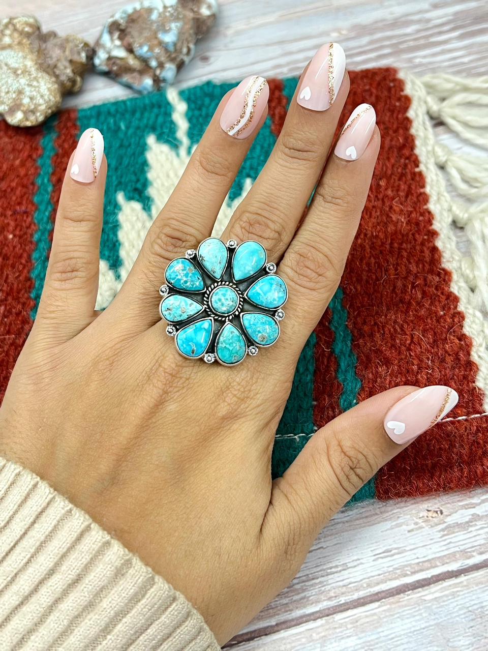 Handmade Sterling Silver White Water Adjustable Ring "Signed Nizhoni"