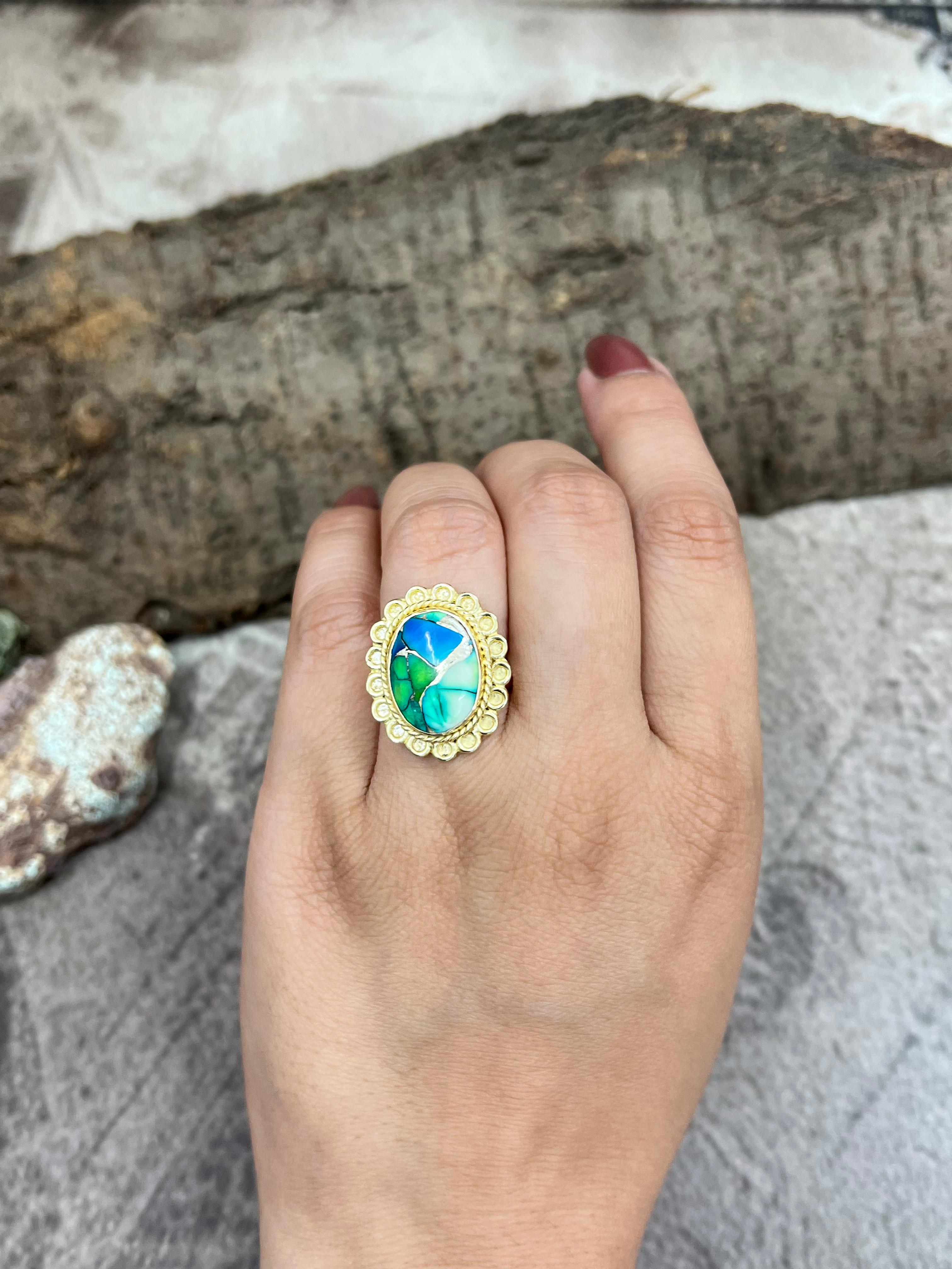 “The Golden Collection” Natural Peacock Dahlia Adjustable Ring