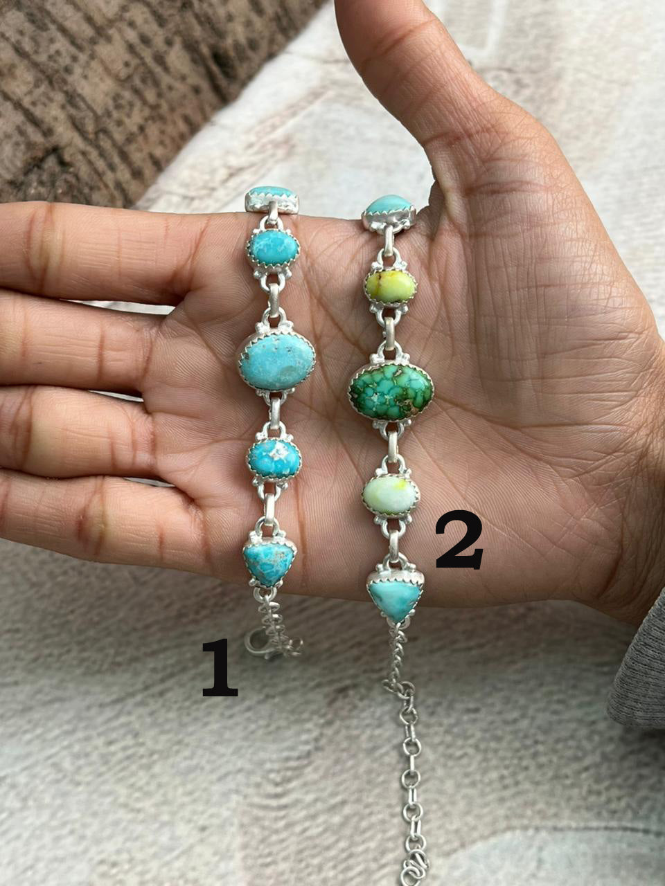 Handmade Sterling Silver Palomino with White Water Turquoise Chain Bracelet "Signed Nizhoni"