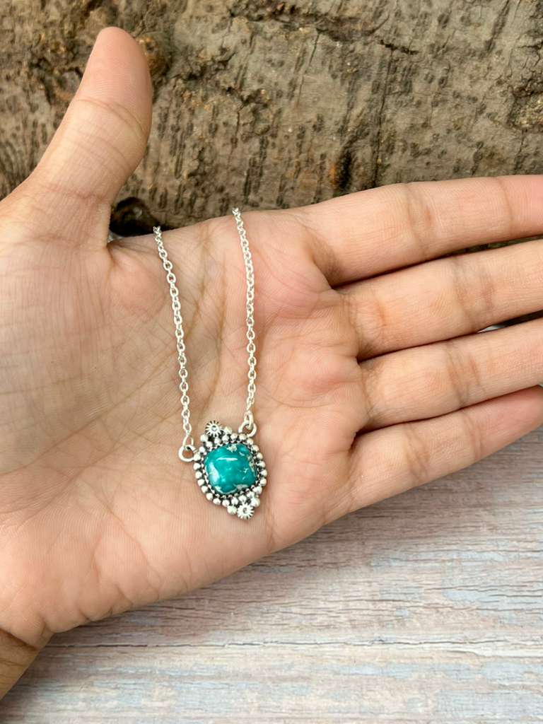 Handmade Sterling Silver White Water Turquoise Necklace with Signed Nizhoni