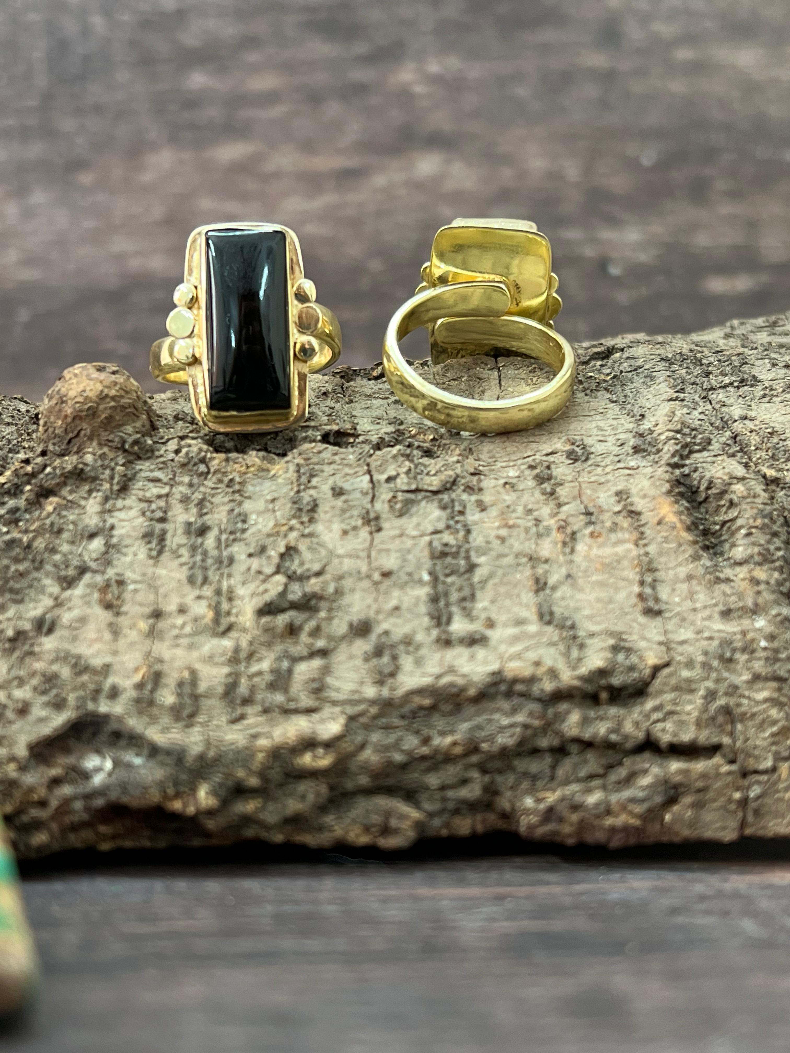 “The Golden Collection” Natural Dahlia Rose, Black Onyx Adjustable Ring