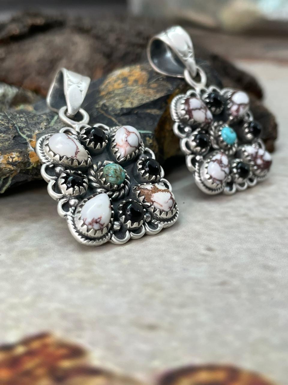 Handmade Sterling Silver Multi Stone Pendant "Signed Nizhoni"