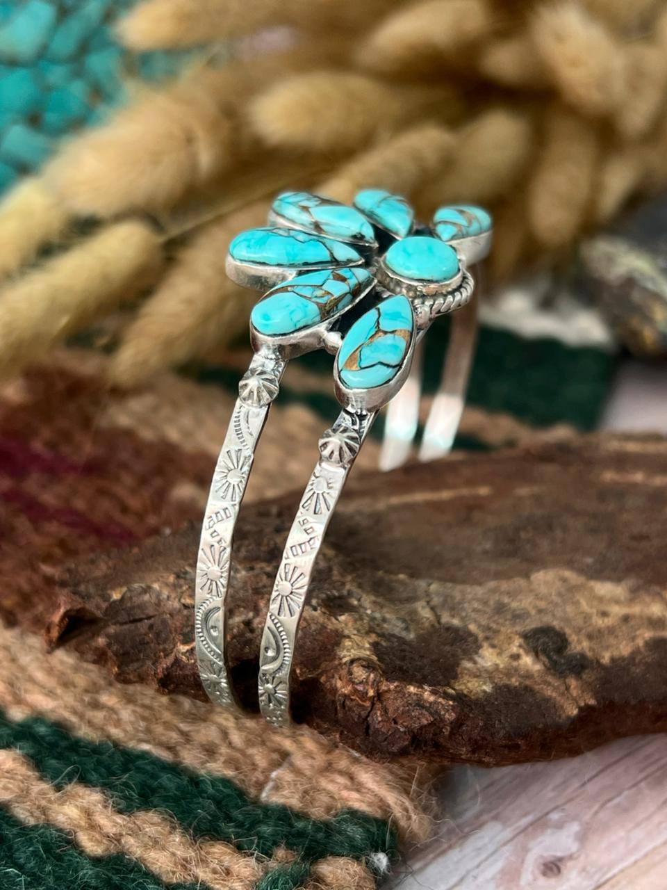 Handmade Sterling Silver Mint Dahlia Collection: Cuff Bracelet "Signed Nizhoni"