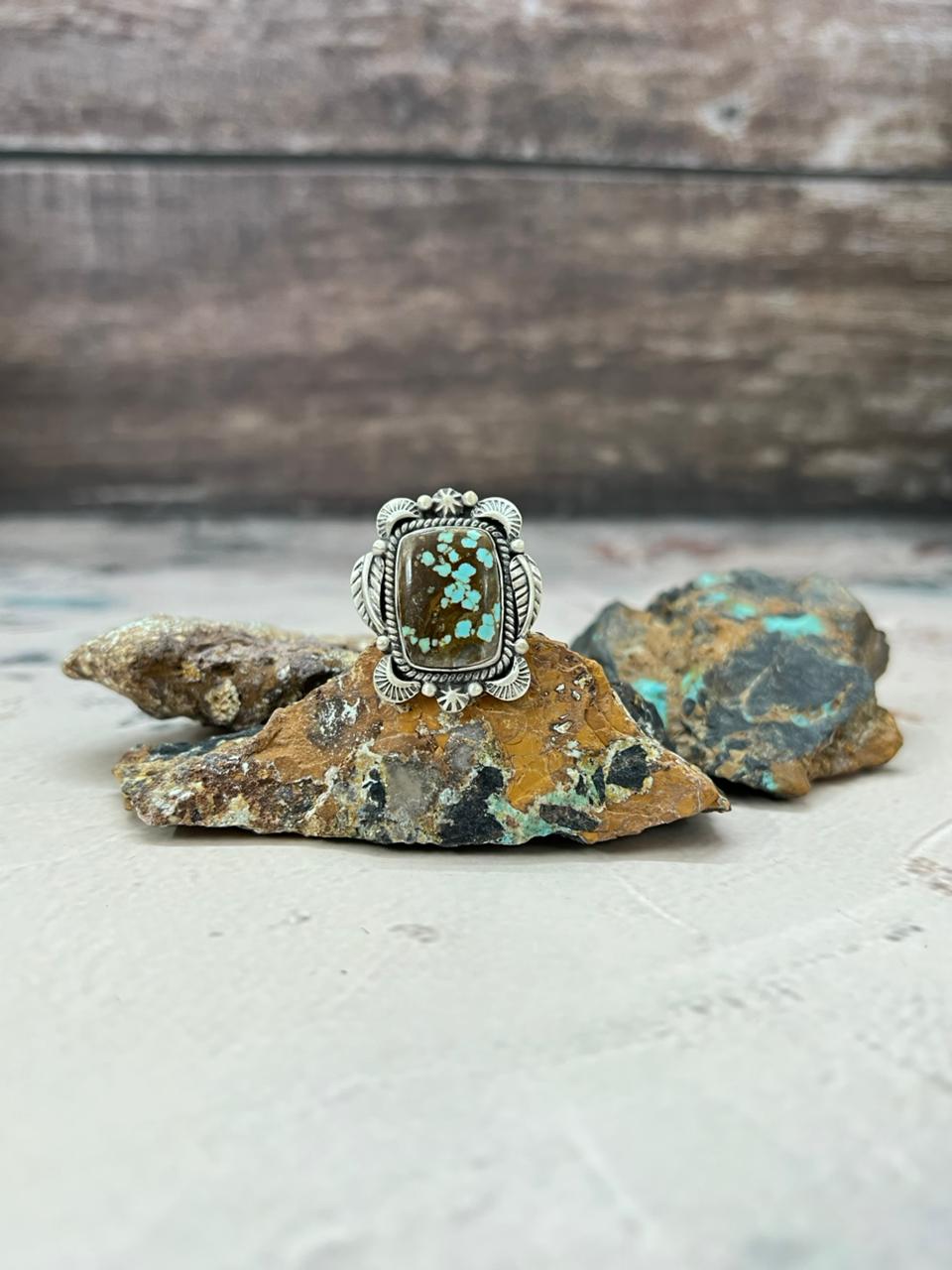 Handmade Sterling Silver Number 8 Turquoise Adjustable Ring "Signed Nizhoni"