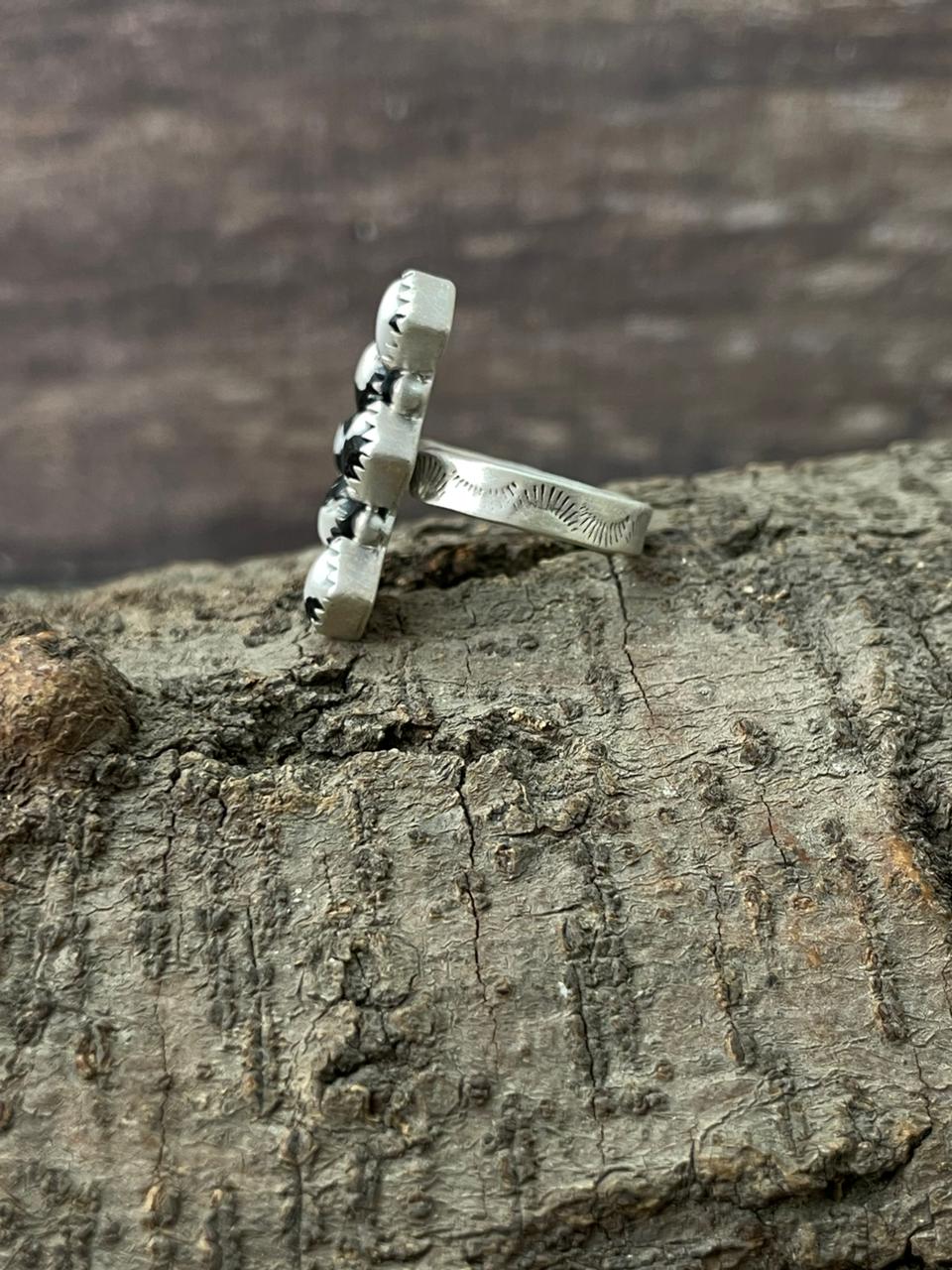 Handmade Sterling Silver White Buffalo Adjustable Ring "Signed Nizhoni"