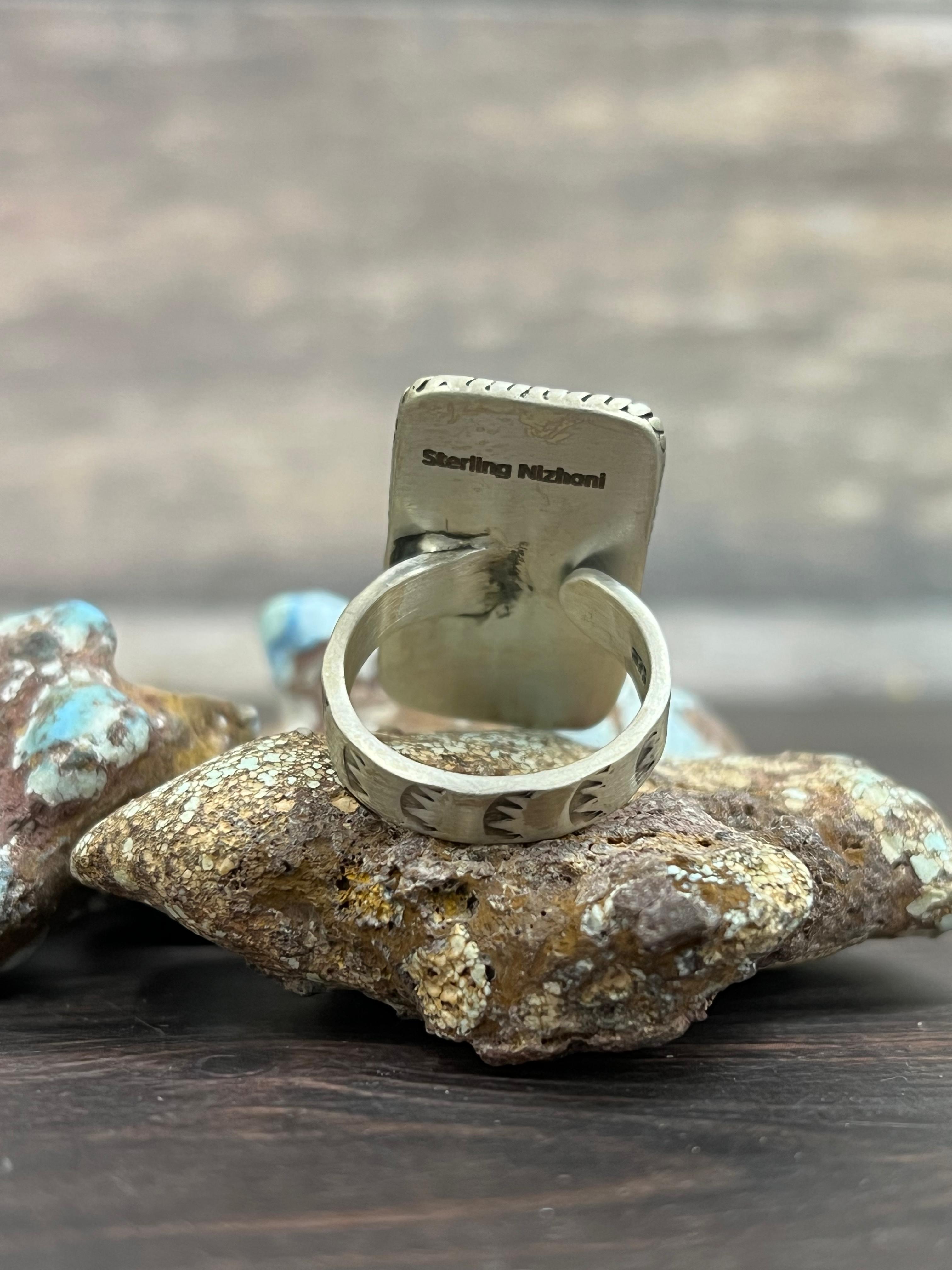 Handmade Sterling Silver White Buffalo Adjustable Ring With Signed Nizhoni