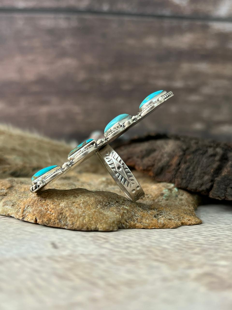 Handmade Sterling Silver Santa Maria Turquoise Adjustable Ring "Signed Nizhoni"