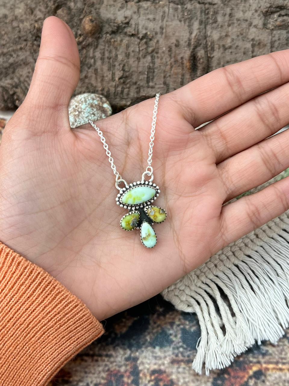 Handmade Sterling Silver Palomino Turquoise Necklace "Signed Nizhoni"