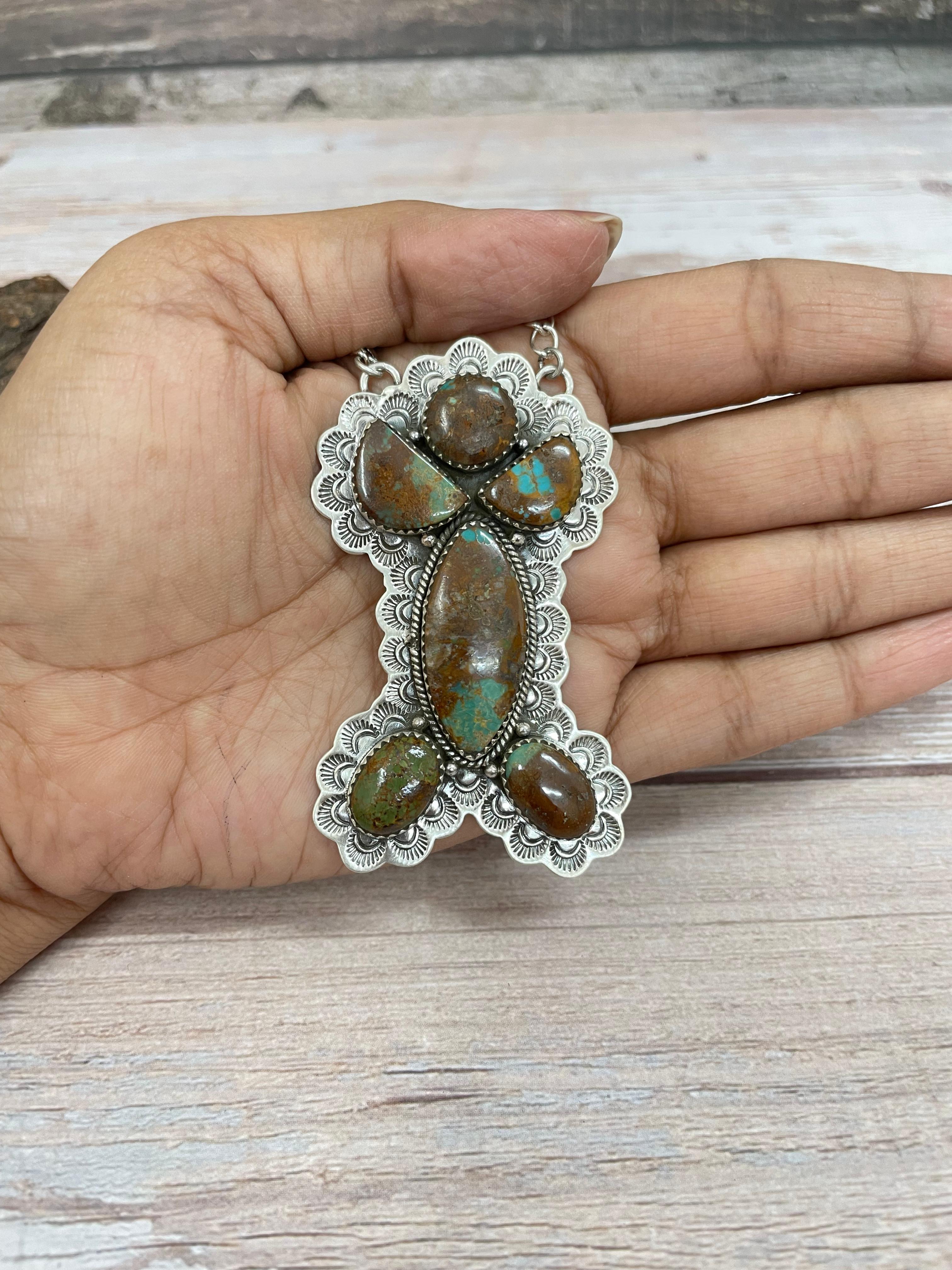 Handmade Sterling Silver Old Stock Royston Turquoise Necklace Signed Nizhoni