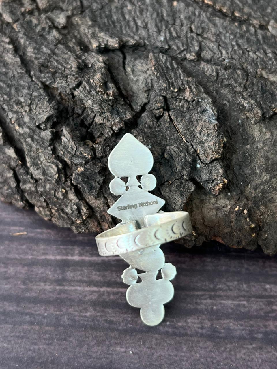 Handmade Sterling Silver Kingman Turquoise Adjustable Ring "Signed Nizhoni"