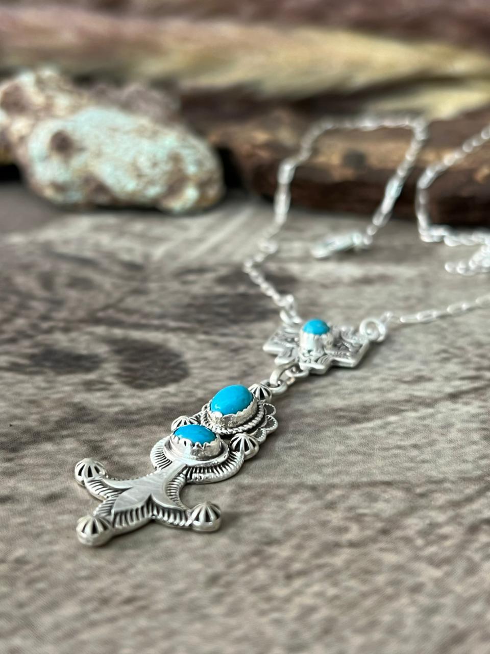 Handmade Sterling Silver Kingman Turquoise Necklace "Signed Nizhoni"