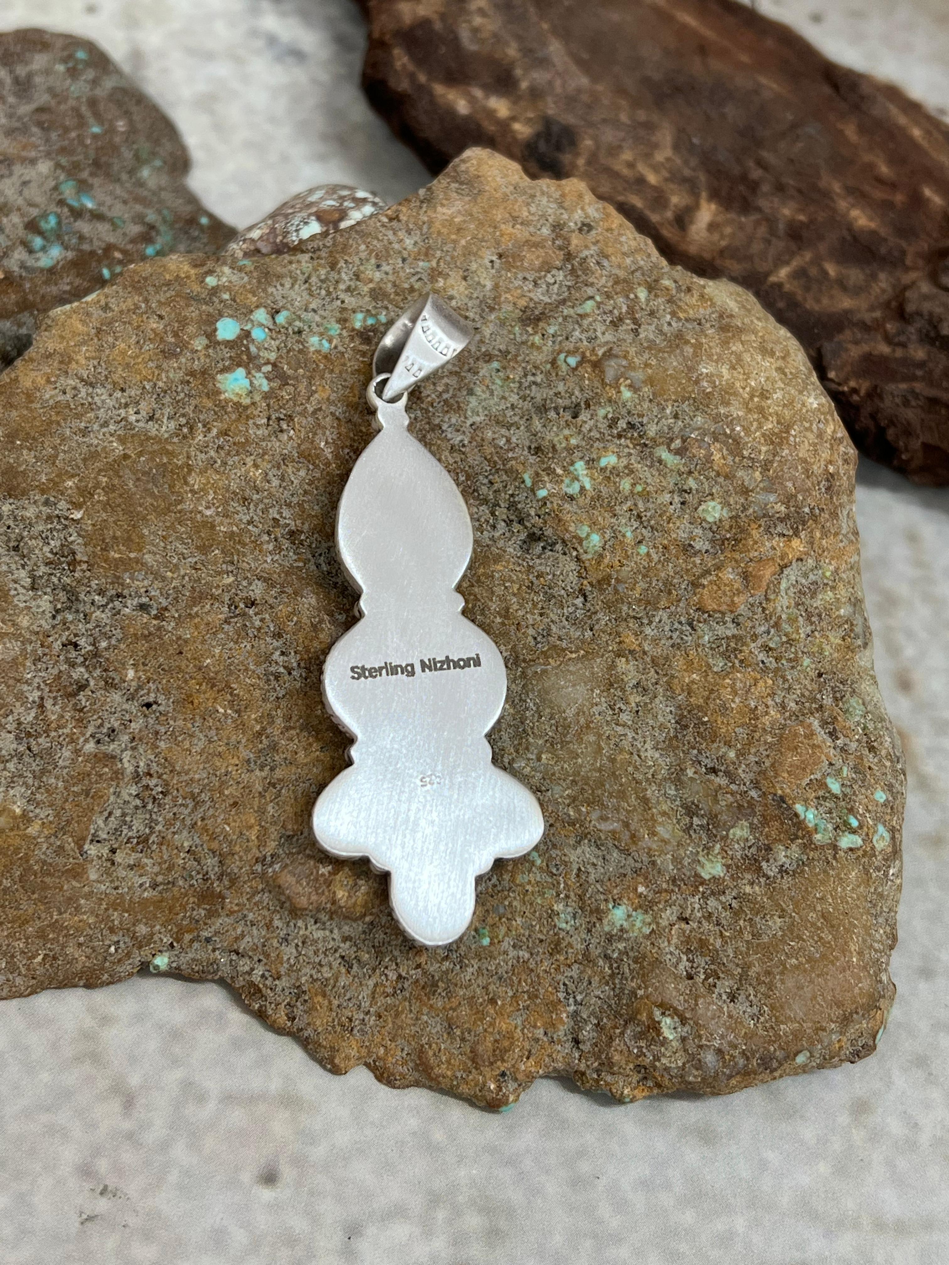 Handmade Sterling Silver White Buffalo Pendant Signed Nizhoni