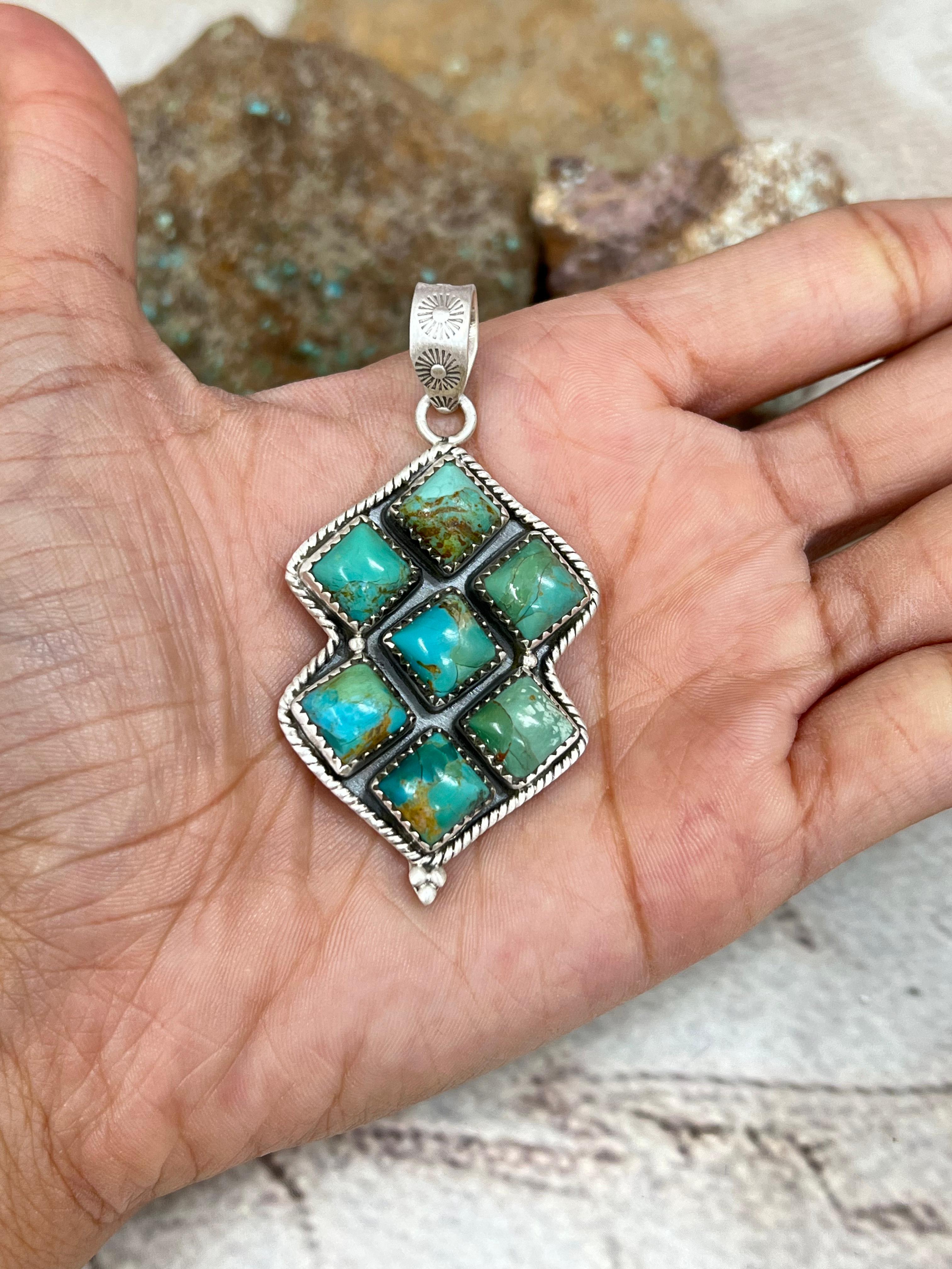 Handmade Sterling Silver Kingman Turquoise Pendant Signed Nizhoni